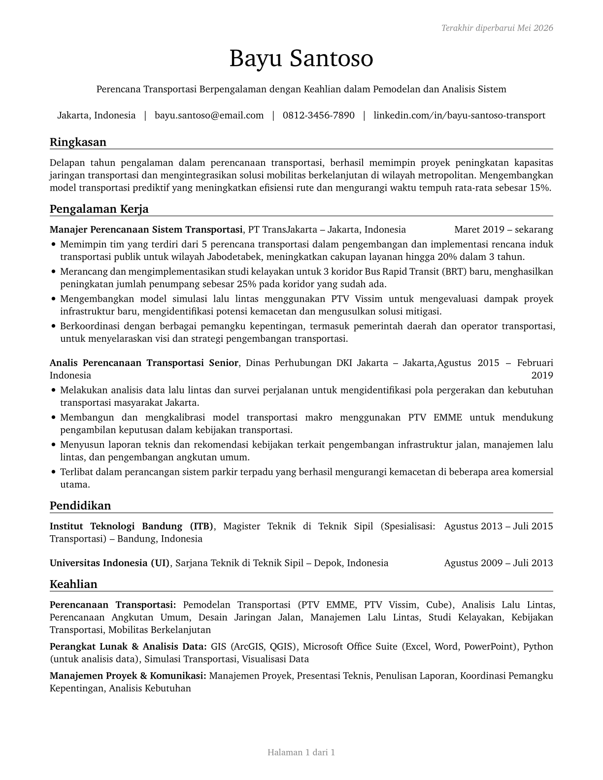 Transportation Planners CV in Indonesian — page 1