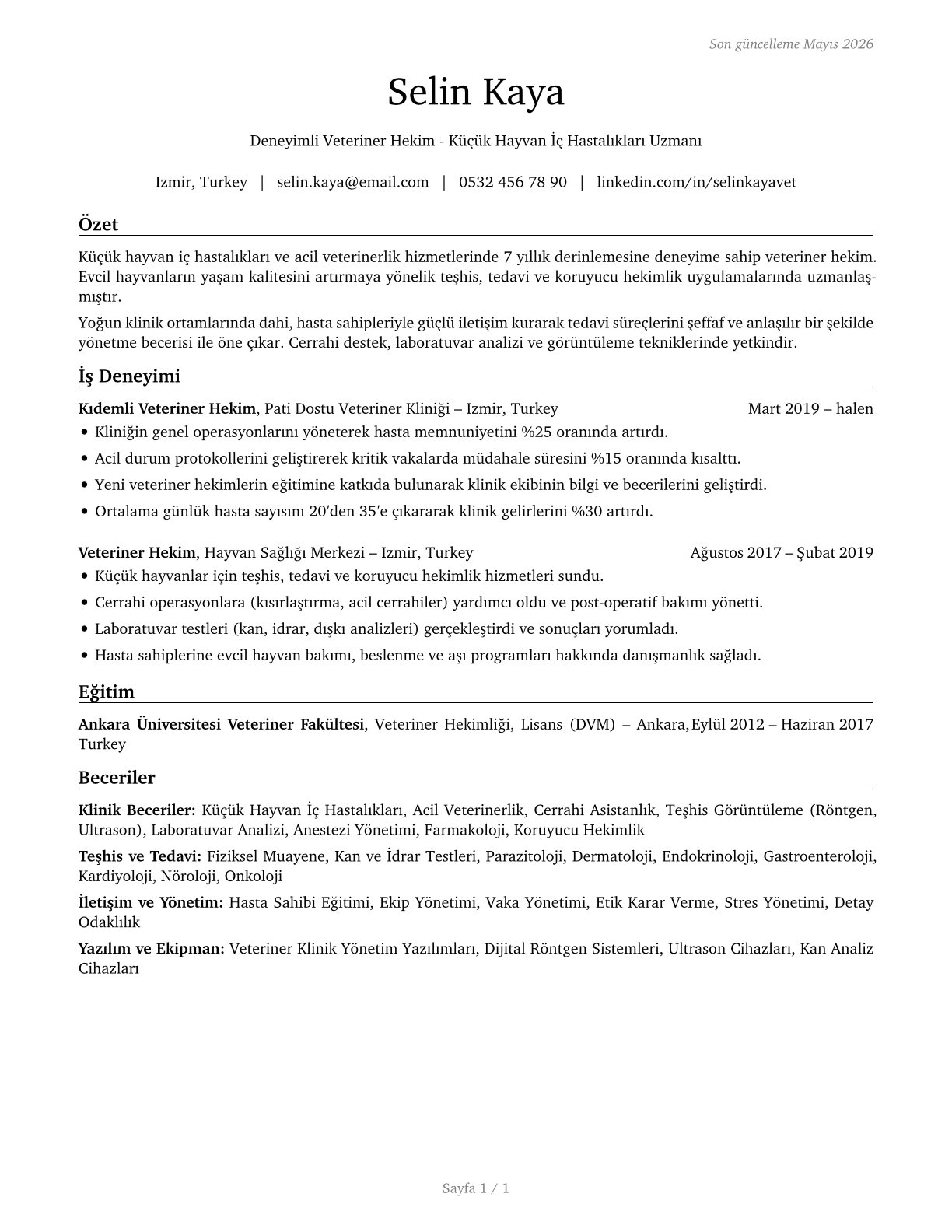 Veterinarians CV in Turkish — page 1