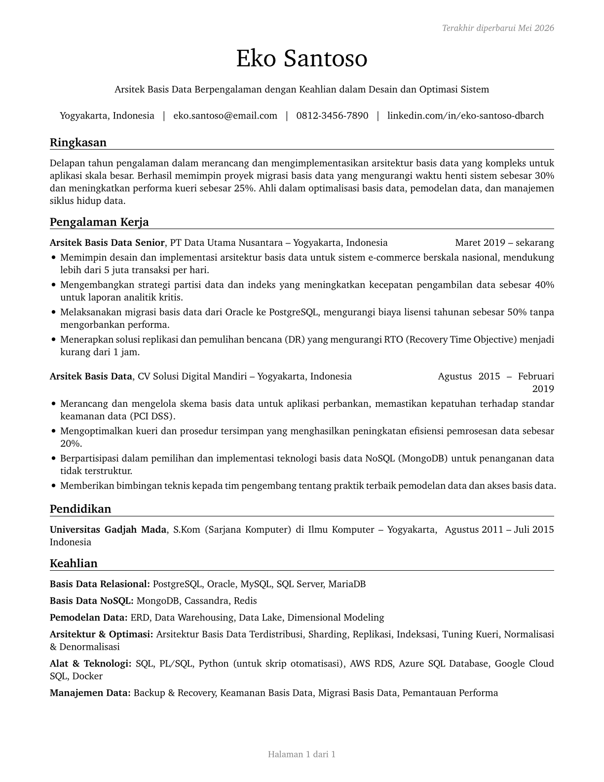 Database Architects CV in Indonesian — page 1
