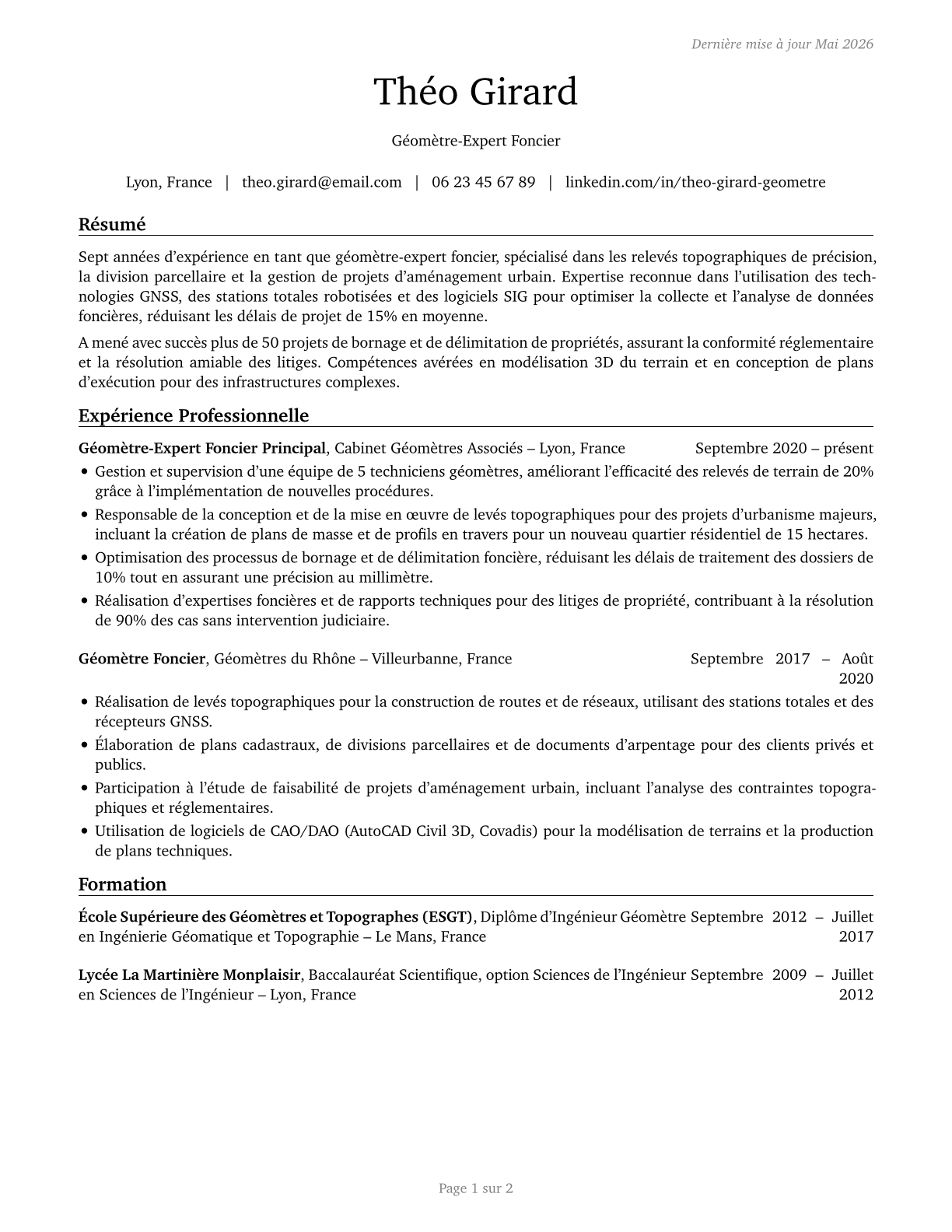 Surveyors CV in French — page 1