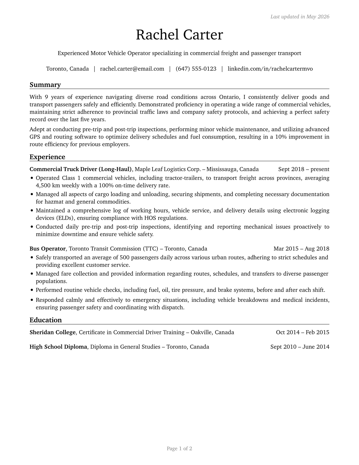 Motor Vehicle Operators, All Other CV in English — page 1