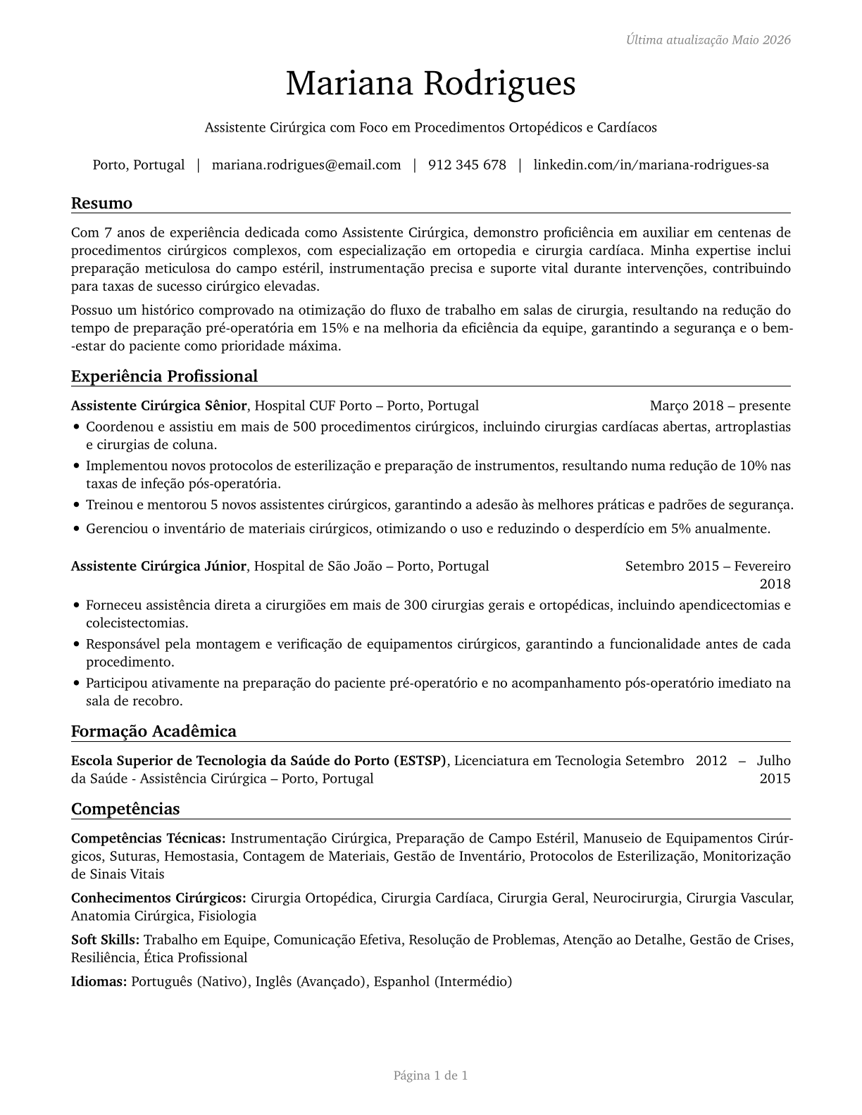 Surgical Assistants CV in Portuguese — page 1