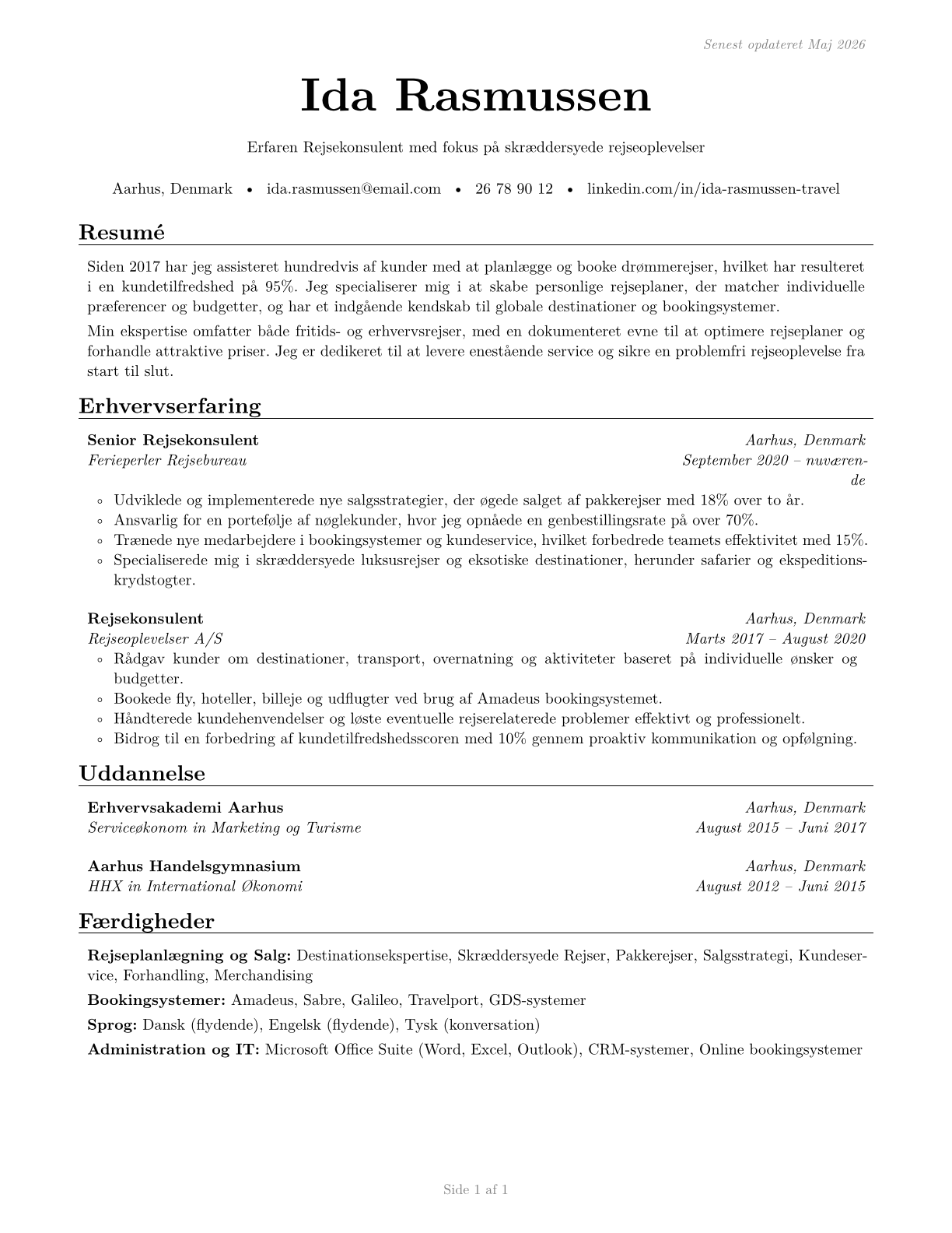 Travel Agents CV in Danish — page 1
