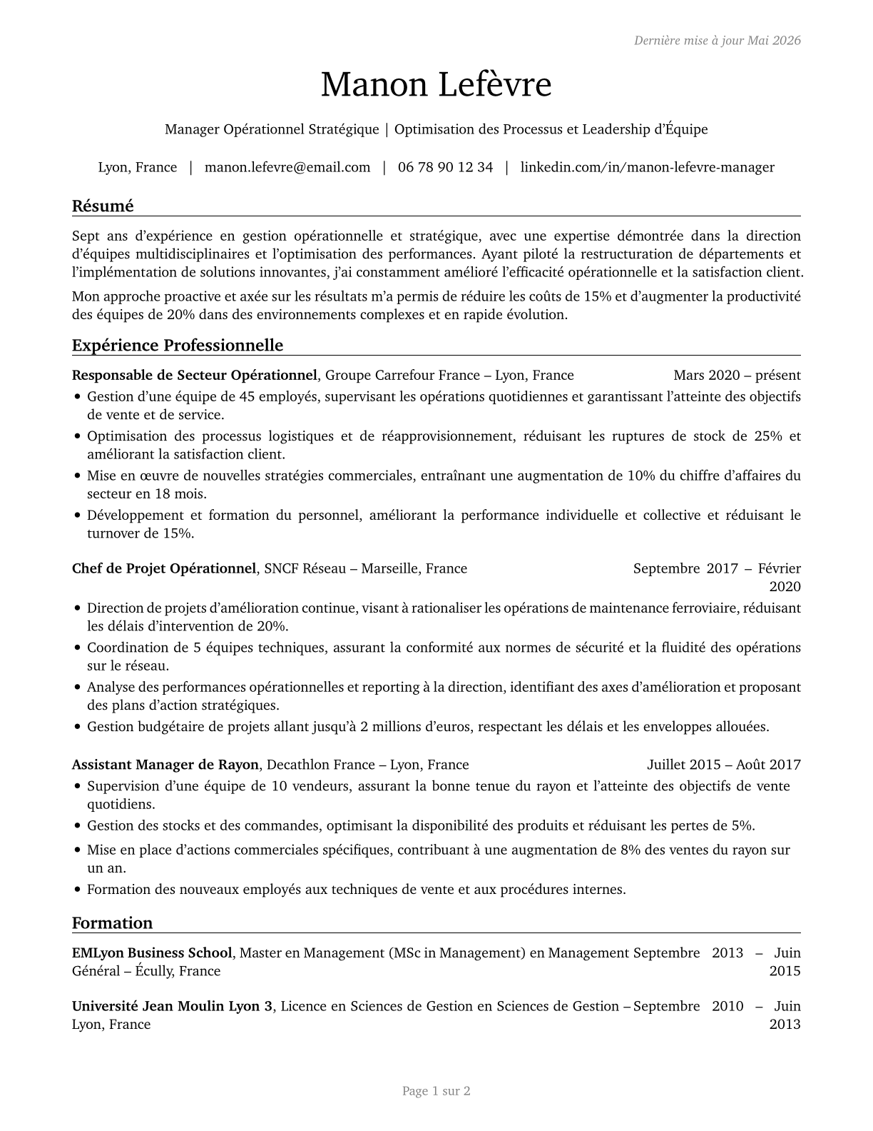 Managers, All Other CV in French — page 1