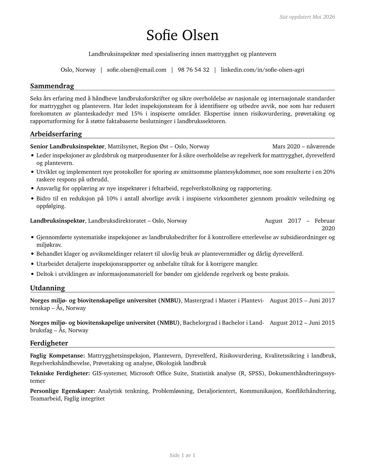 Agricultural Inspectors CV in Norwegian_bokmal — page 1