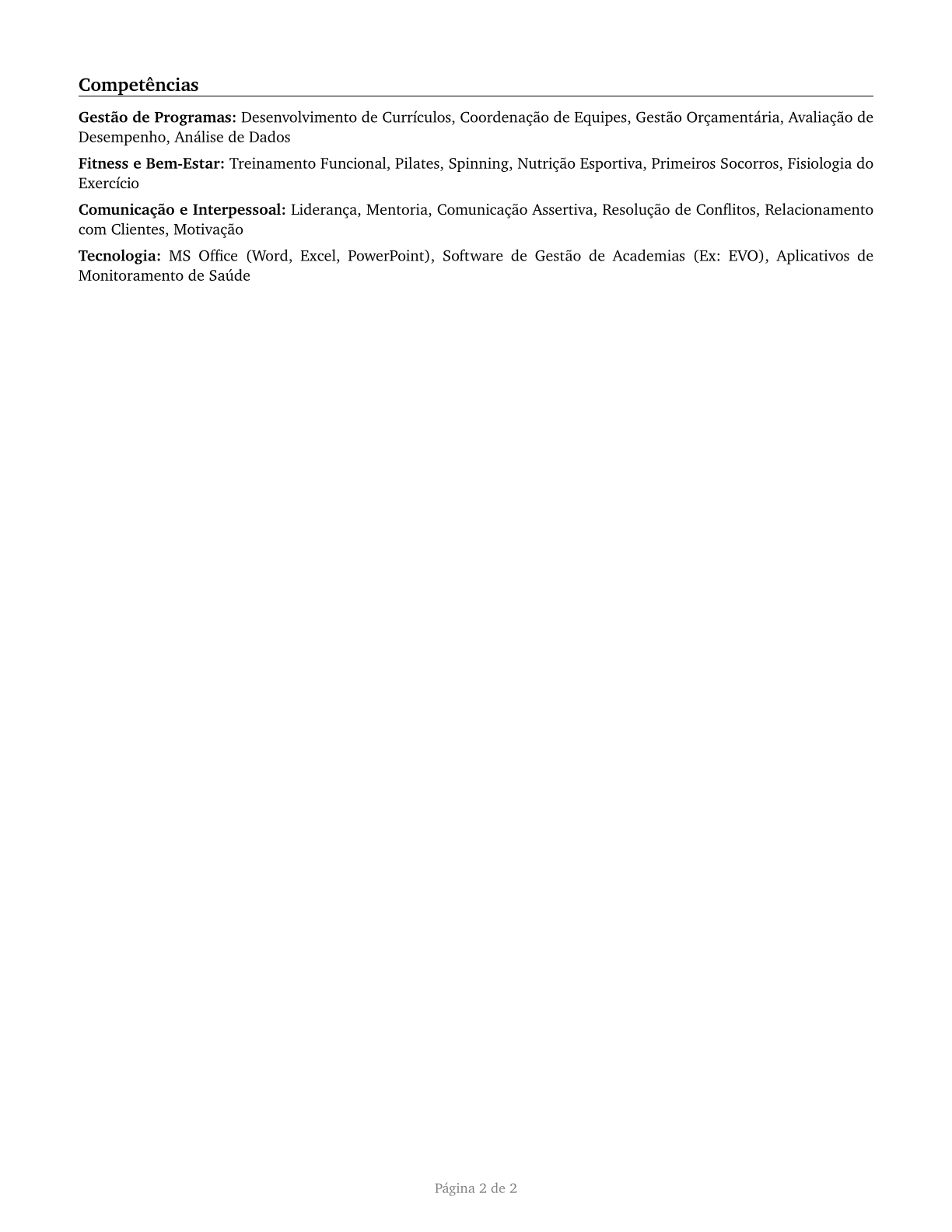 Fitness and Wellness Coordinators CV in Portuguese — page 2