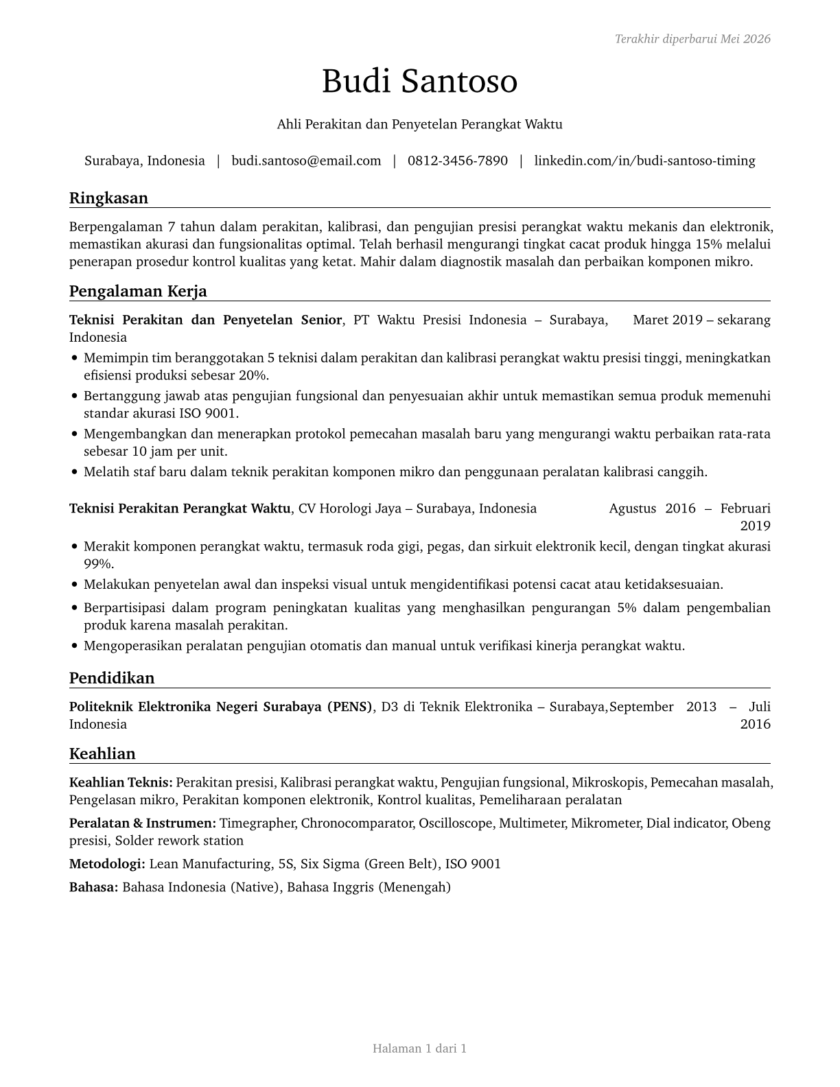 Timing Device Assemblers and Adjusters CV in Indonesian — page 1