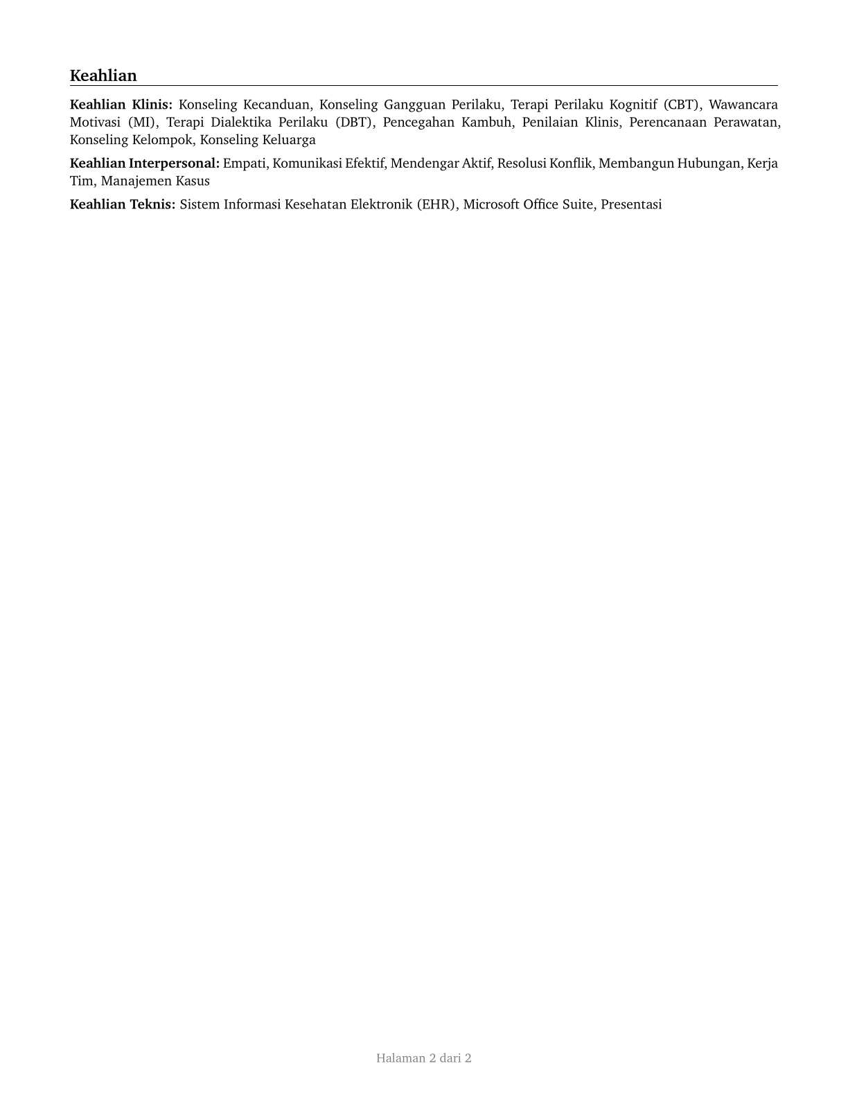 Substance Abuse and Behavioral Disorder Counselors CV in Indonesian — page 2