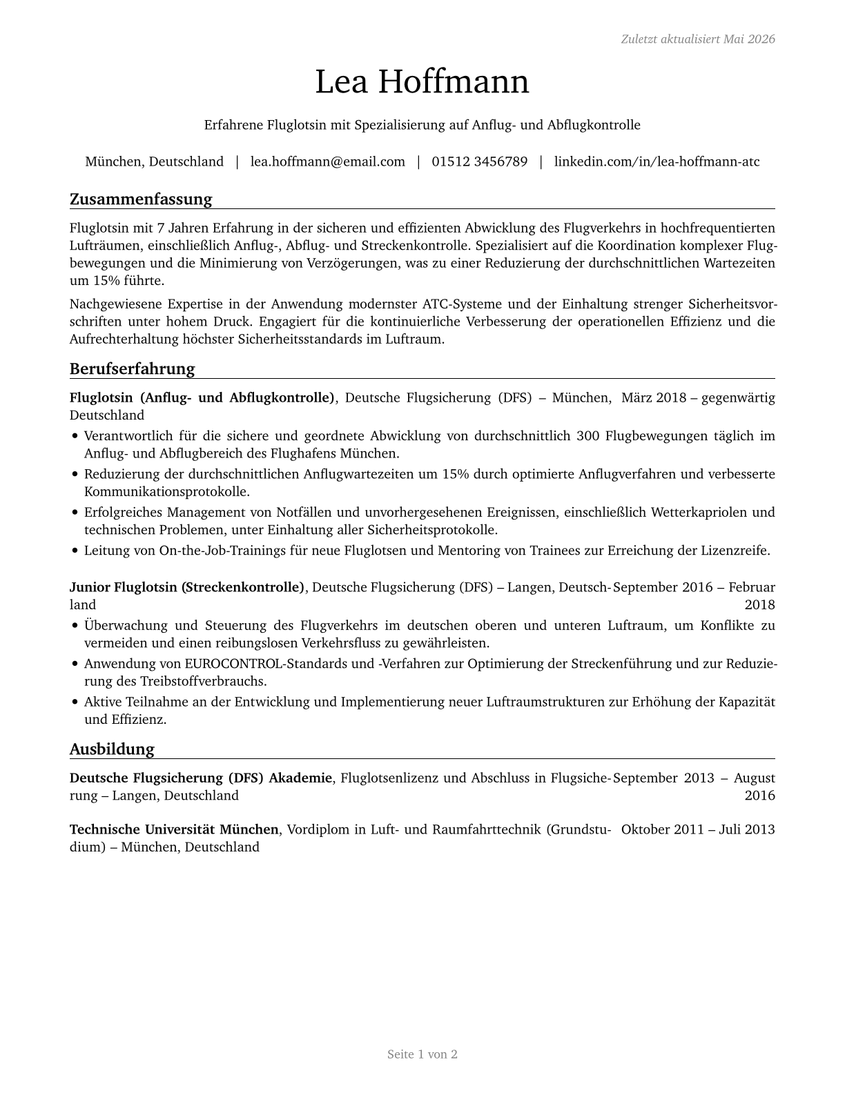 Air Traffic Controllers CV in German — page 1