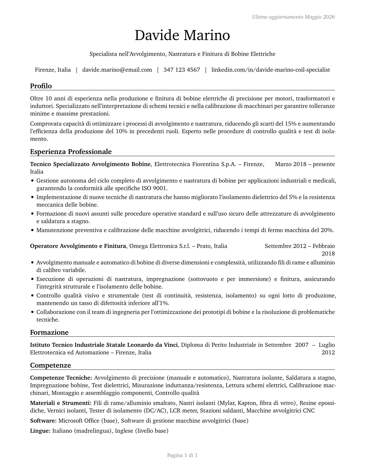 Coil Winders, Tapers, and Finishers CV in Italian — page 1