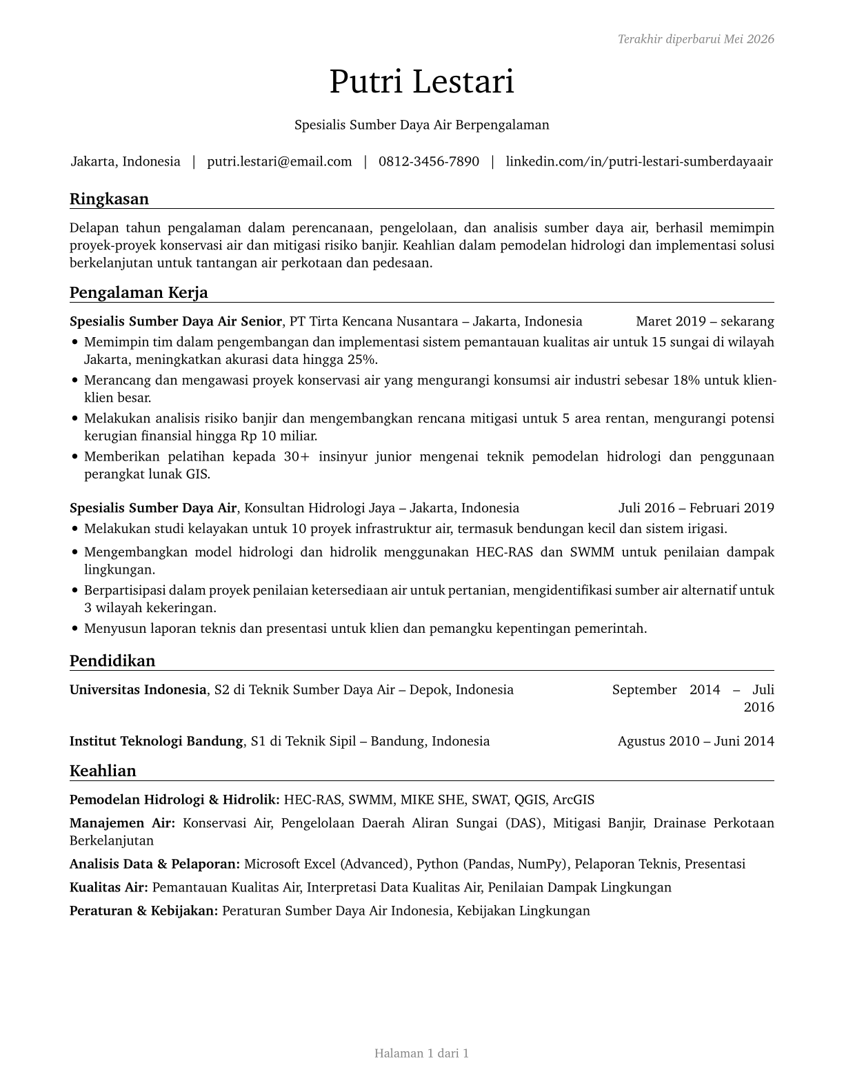 Water Resource Specialists CV in Indonesian — page 1
