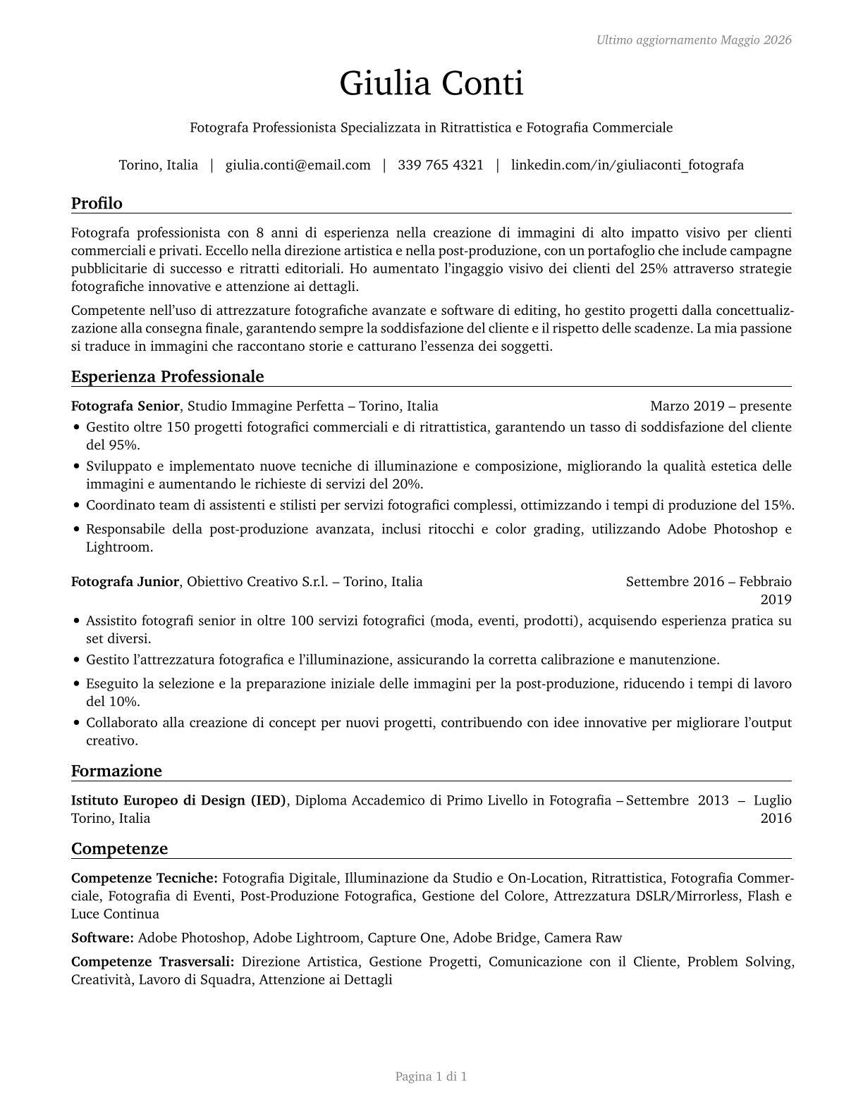 Photographers CV in Italian — page 1