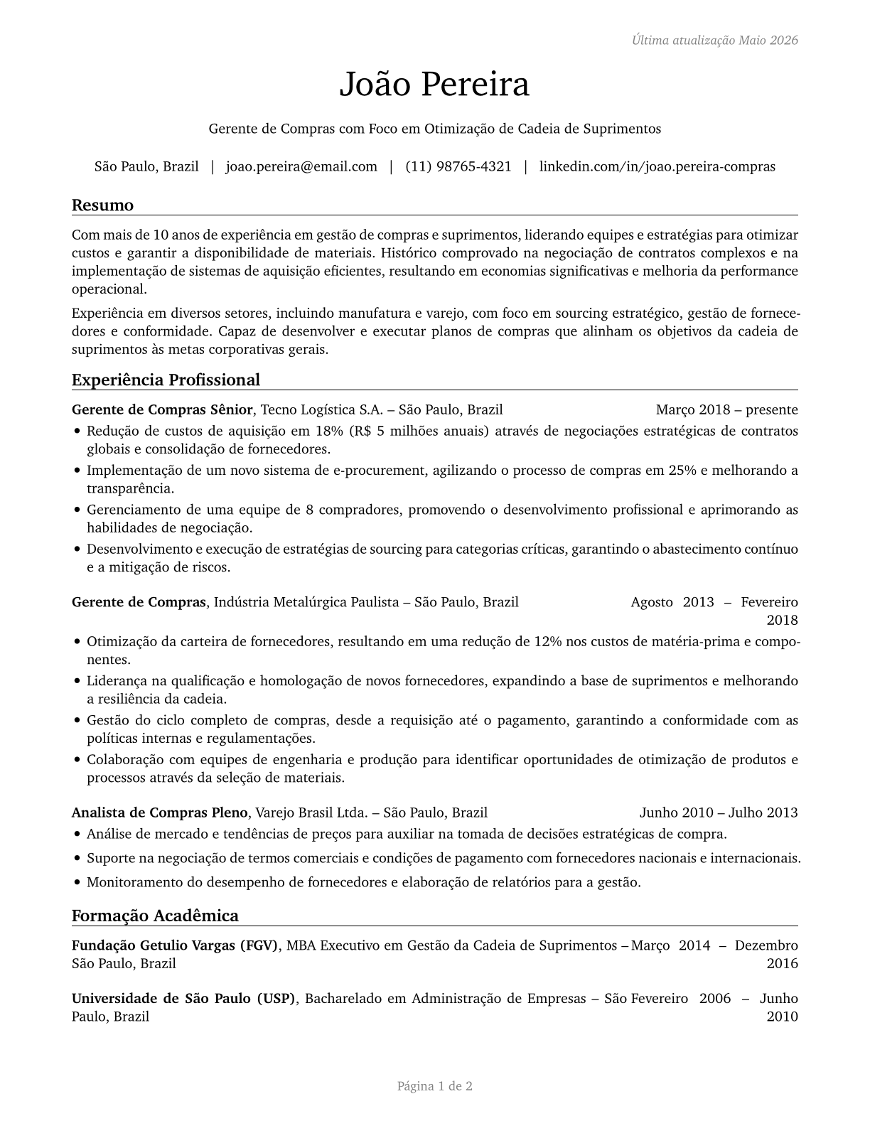 Purchasing Managers CV in Portuguese — page 1