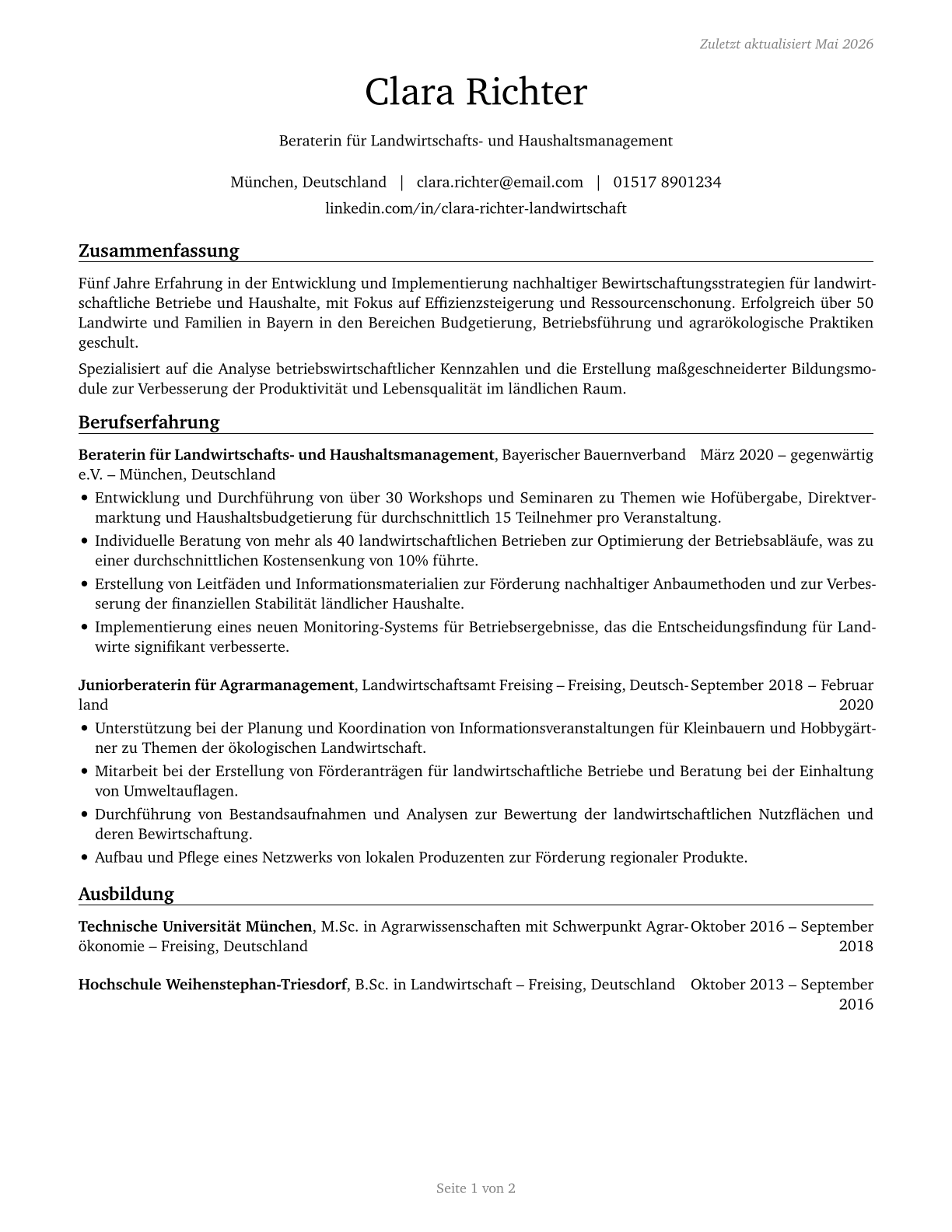 Farm and Home Management Educators CV in German — page 1