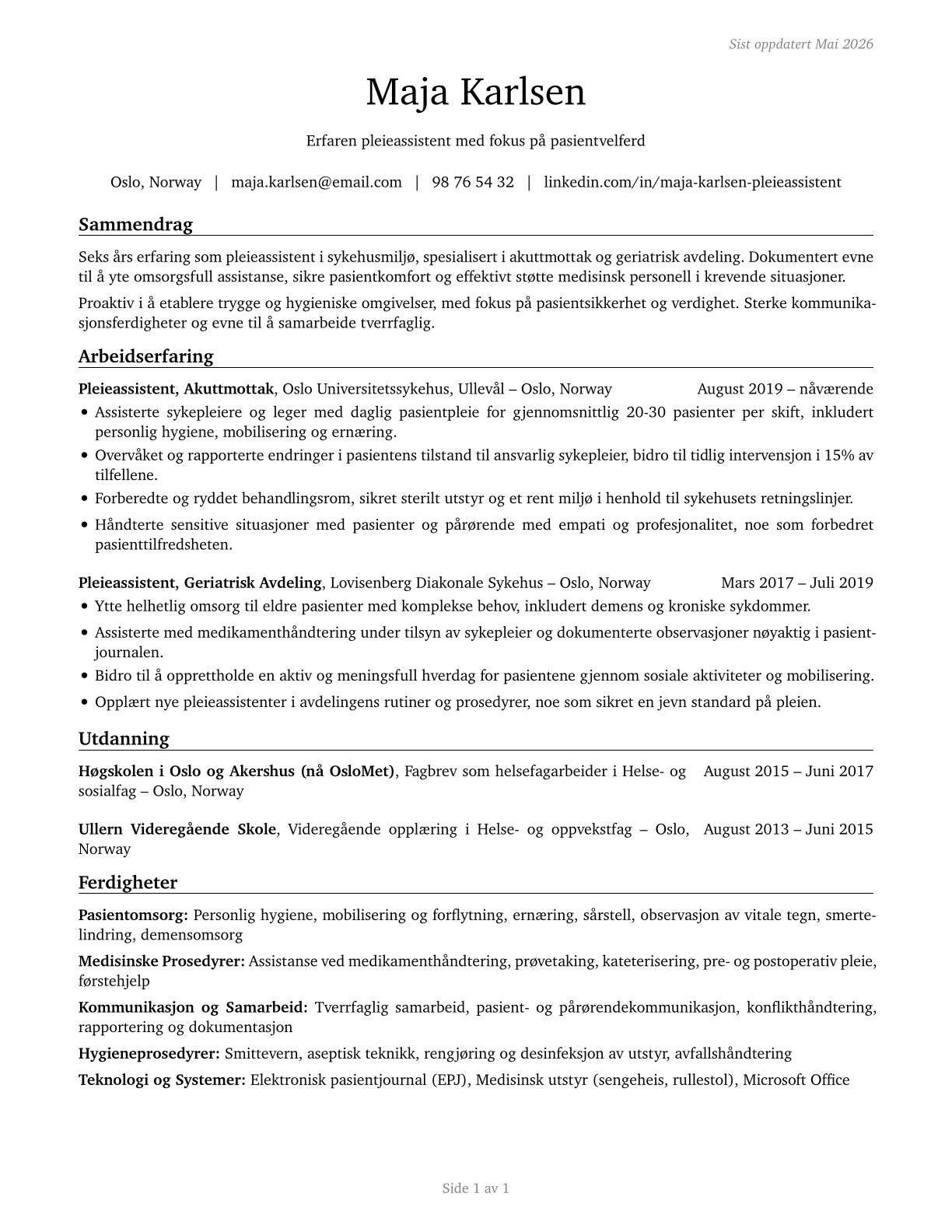 Orderlies CV in Norwegian_bokmal — page 1