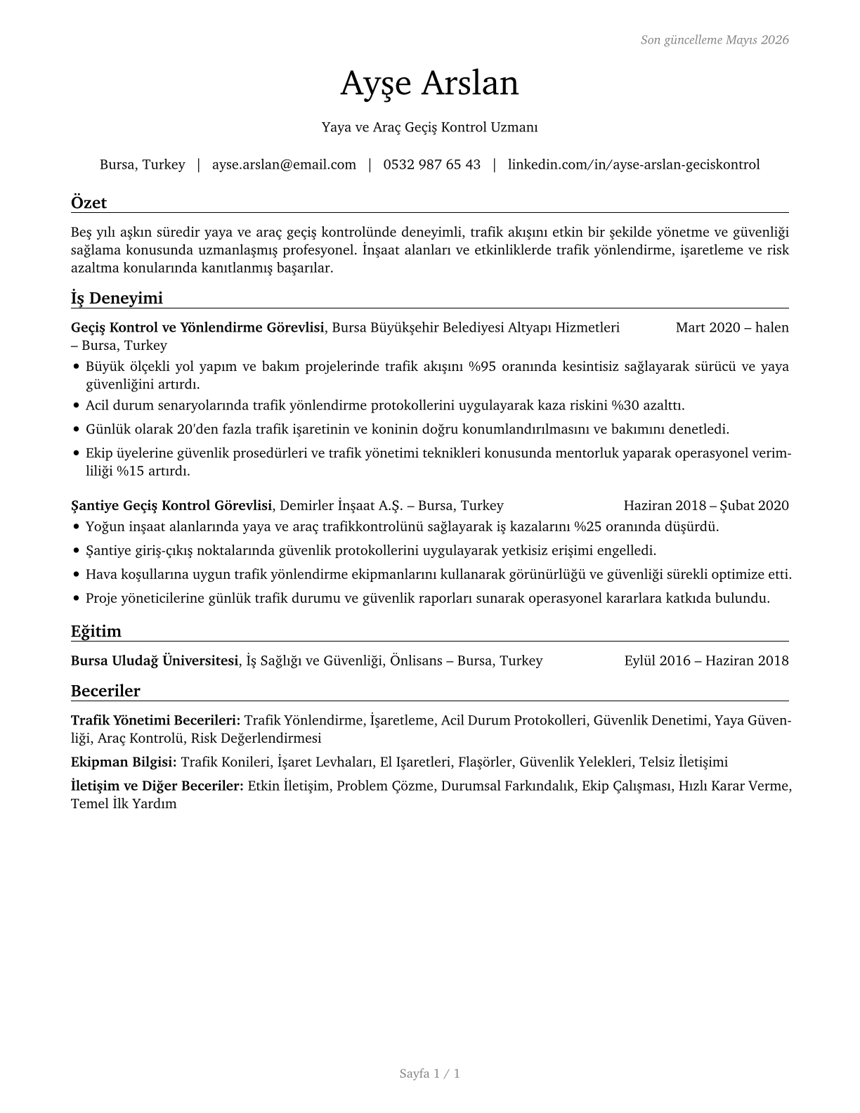 Crossing Guards and Flaggers CV in Turkish — page 1