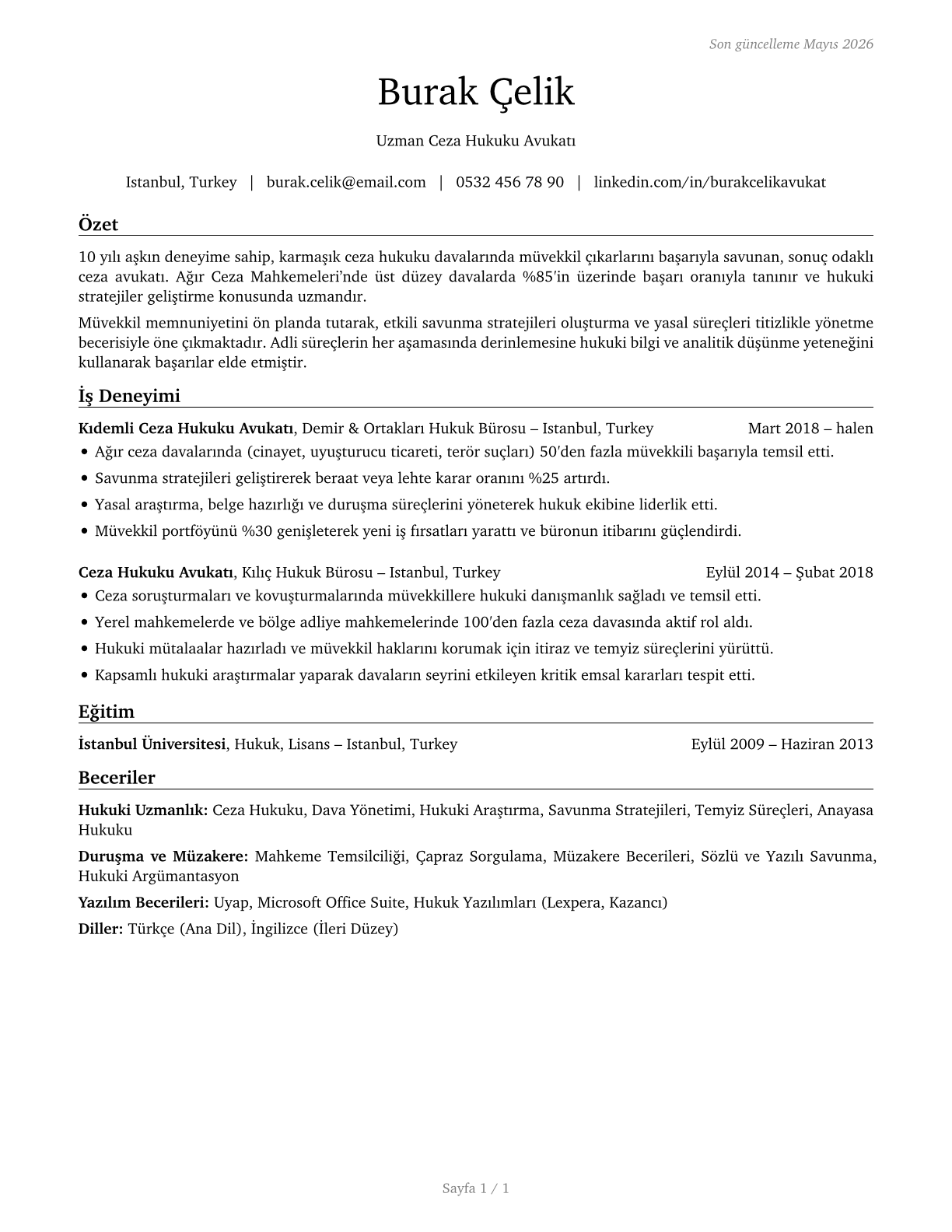 Lawyers CV in Turkish — page 1