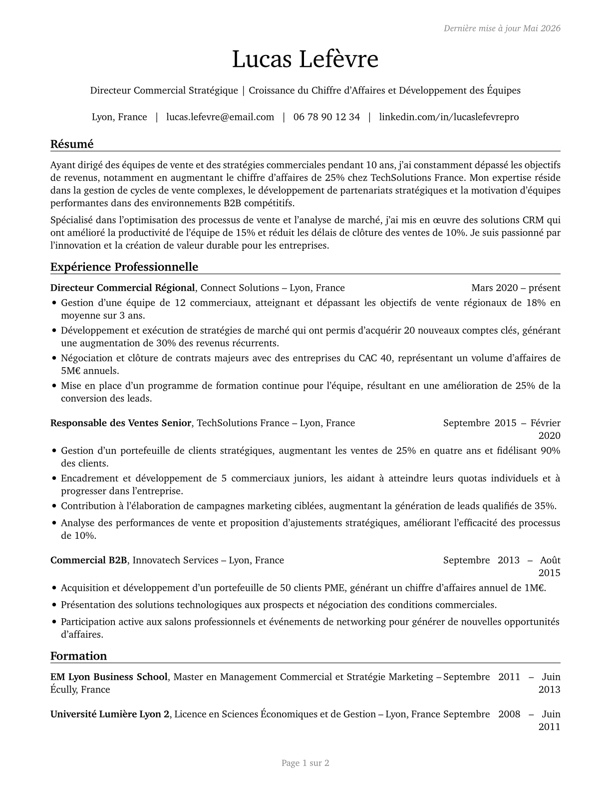 Sales Managers CV in French — page 1
