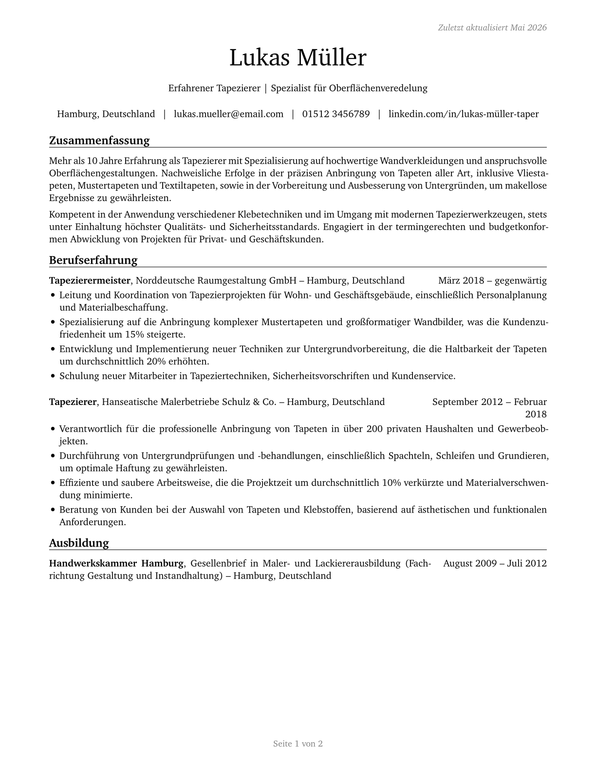 Tapers CV in German — page 1