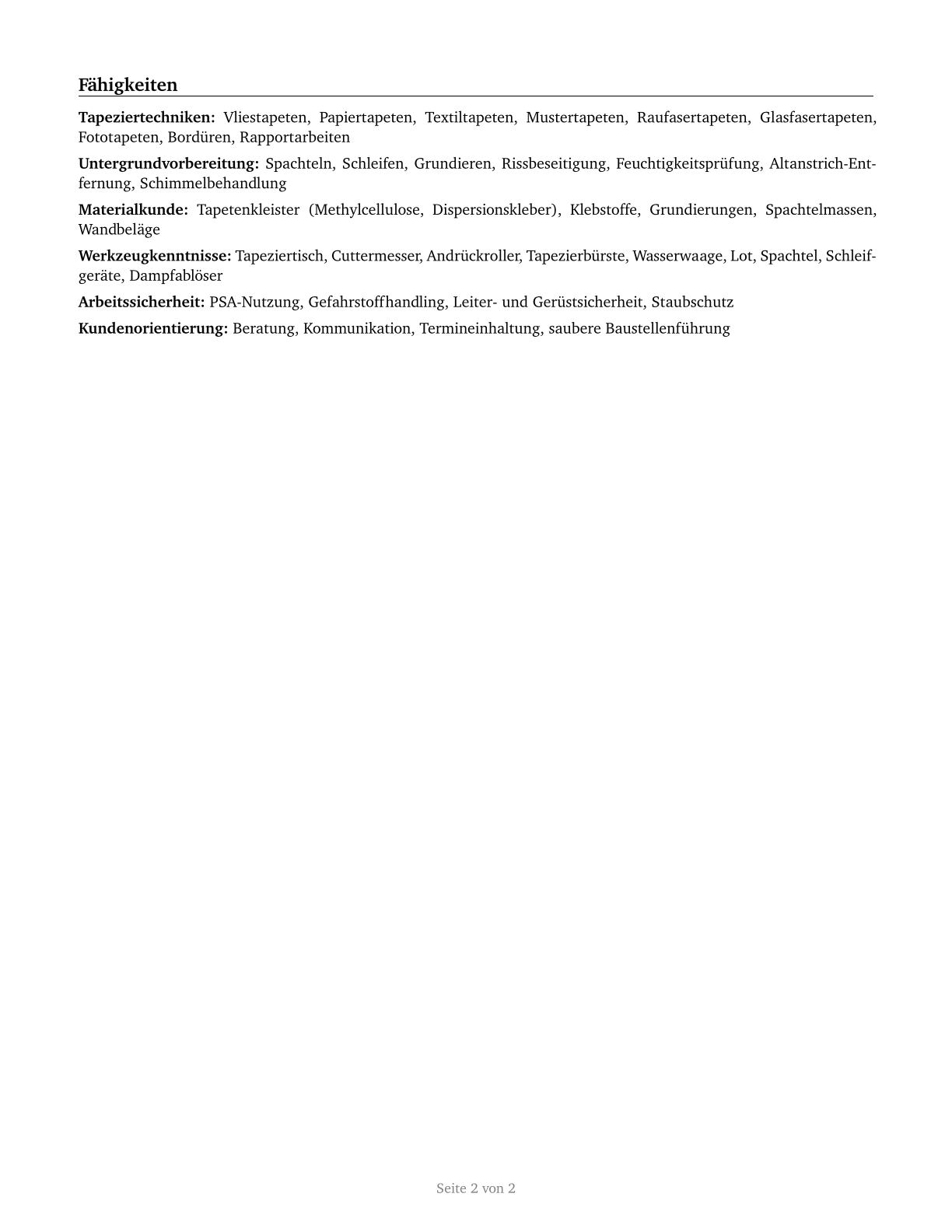 Tapers CV in German — page 2