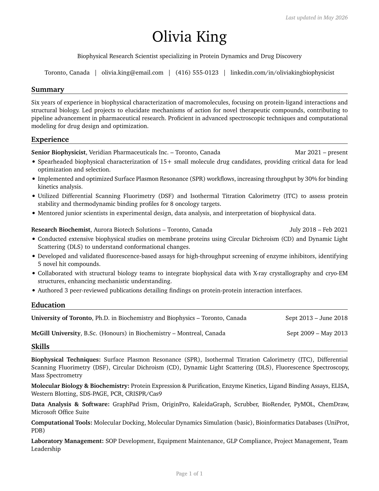 Biochemists and Biophysicists CV in English — page 1