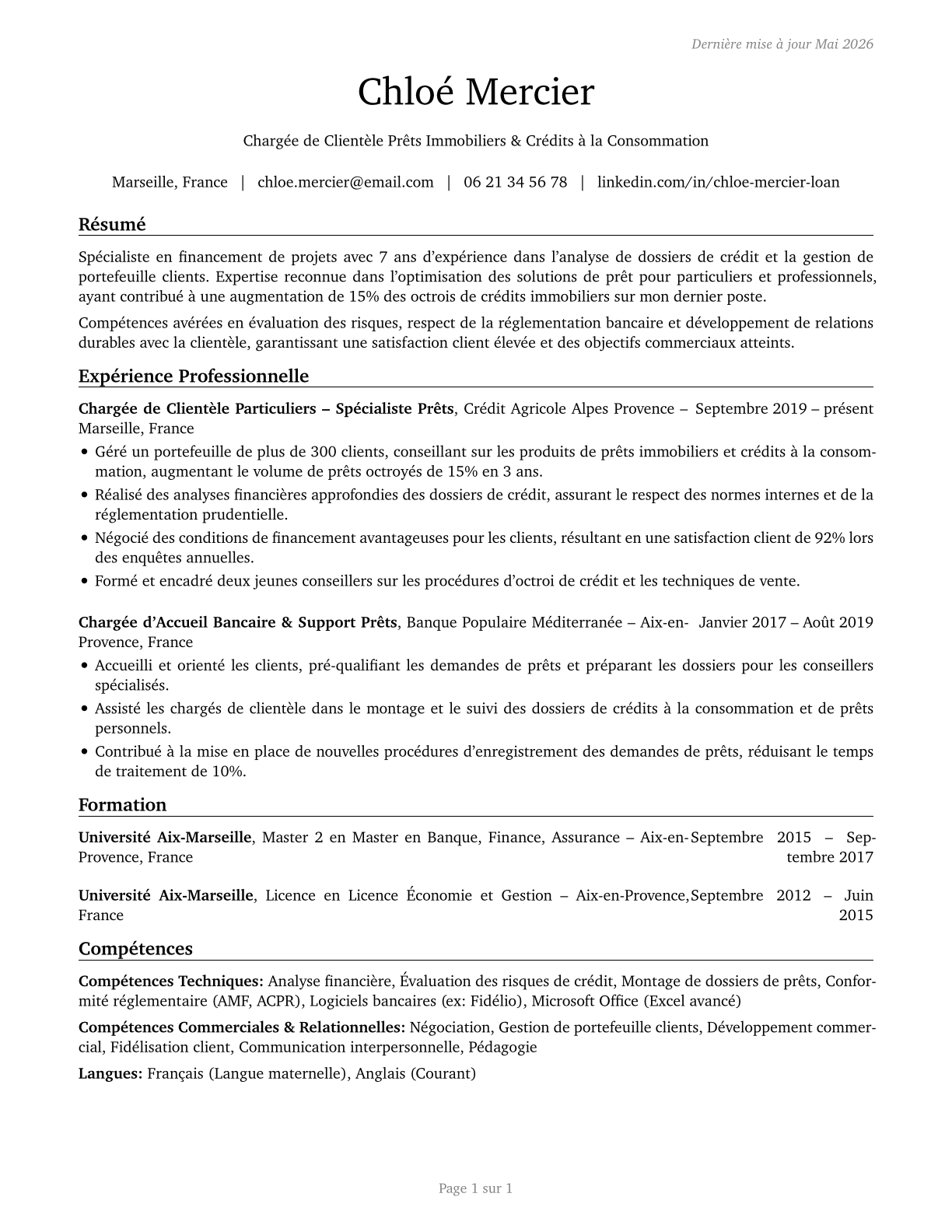 Loan Officers CV in French — page 1