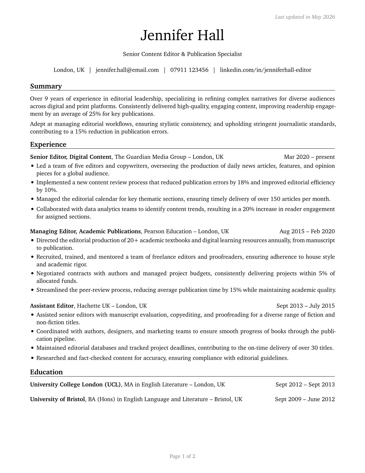 Editors CV in English — page 1
