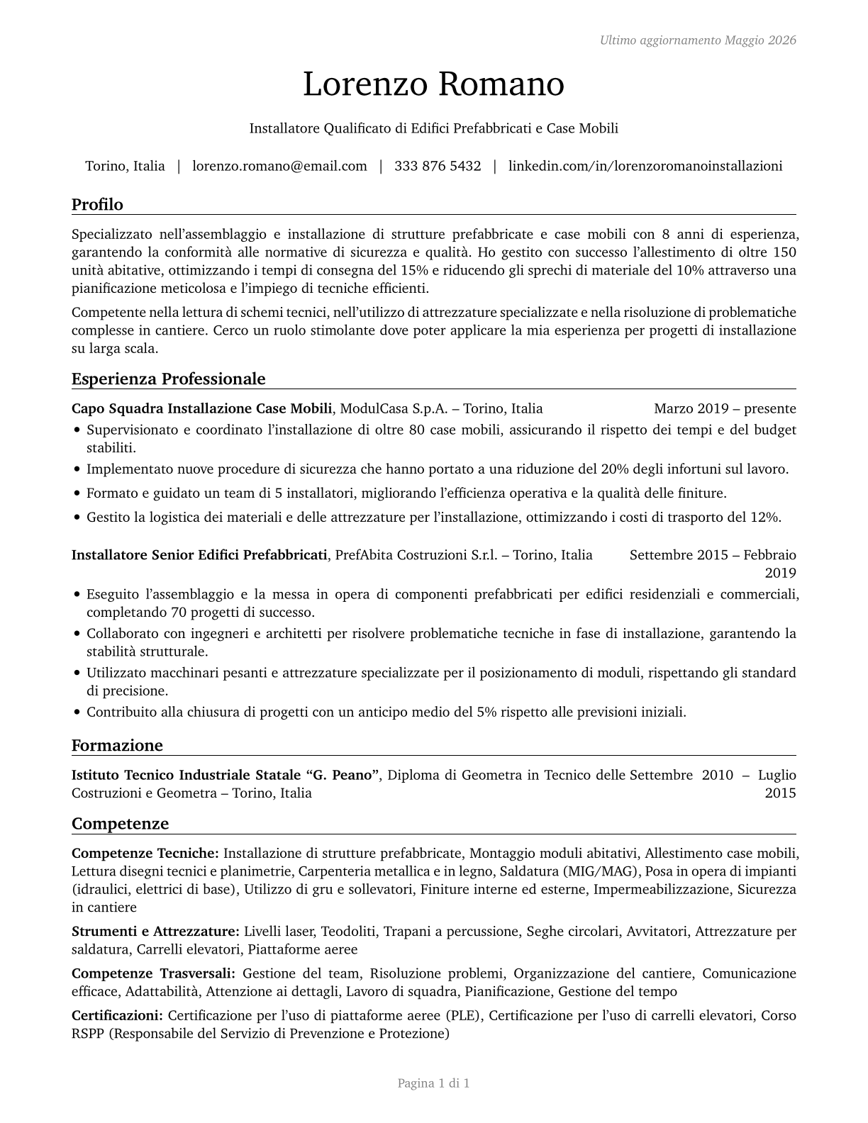 Manufactured Building and Mobile Home Installers CV in Italian — page 1