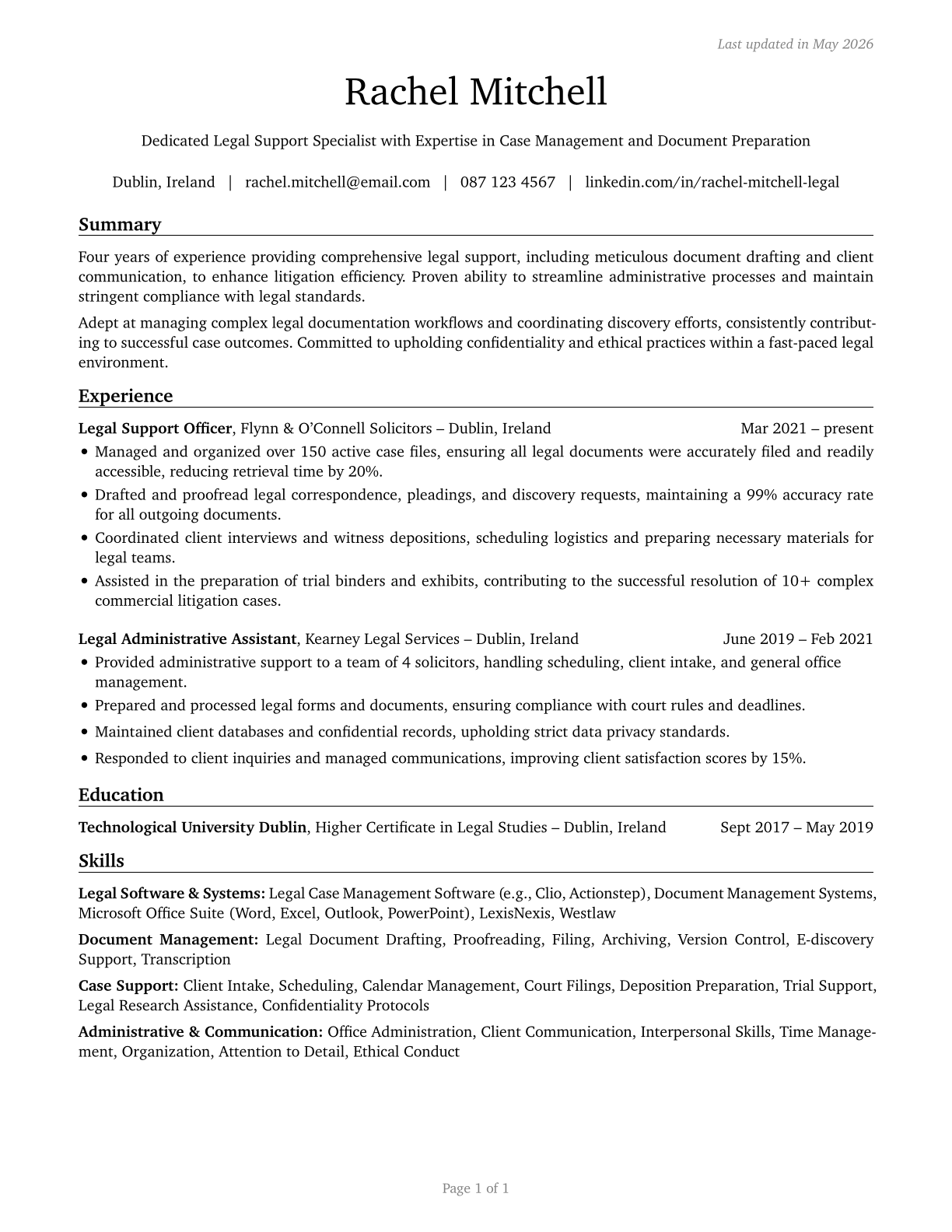 Legal Support Workers, All Other CV in English — page 1