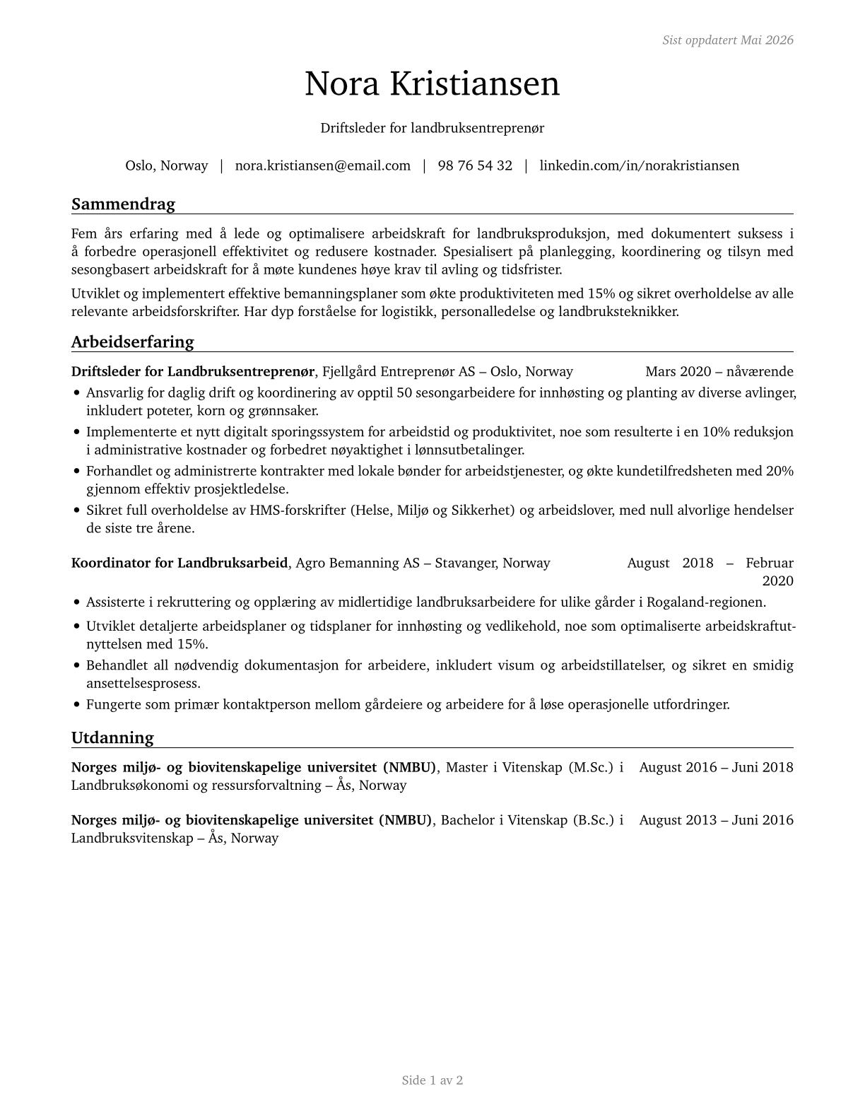 Farm Labor Contractors CV in Norwegian_bokmal — page 1