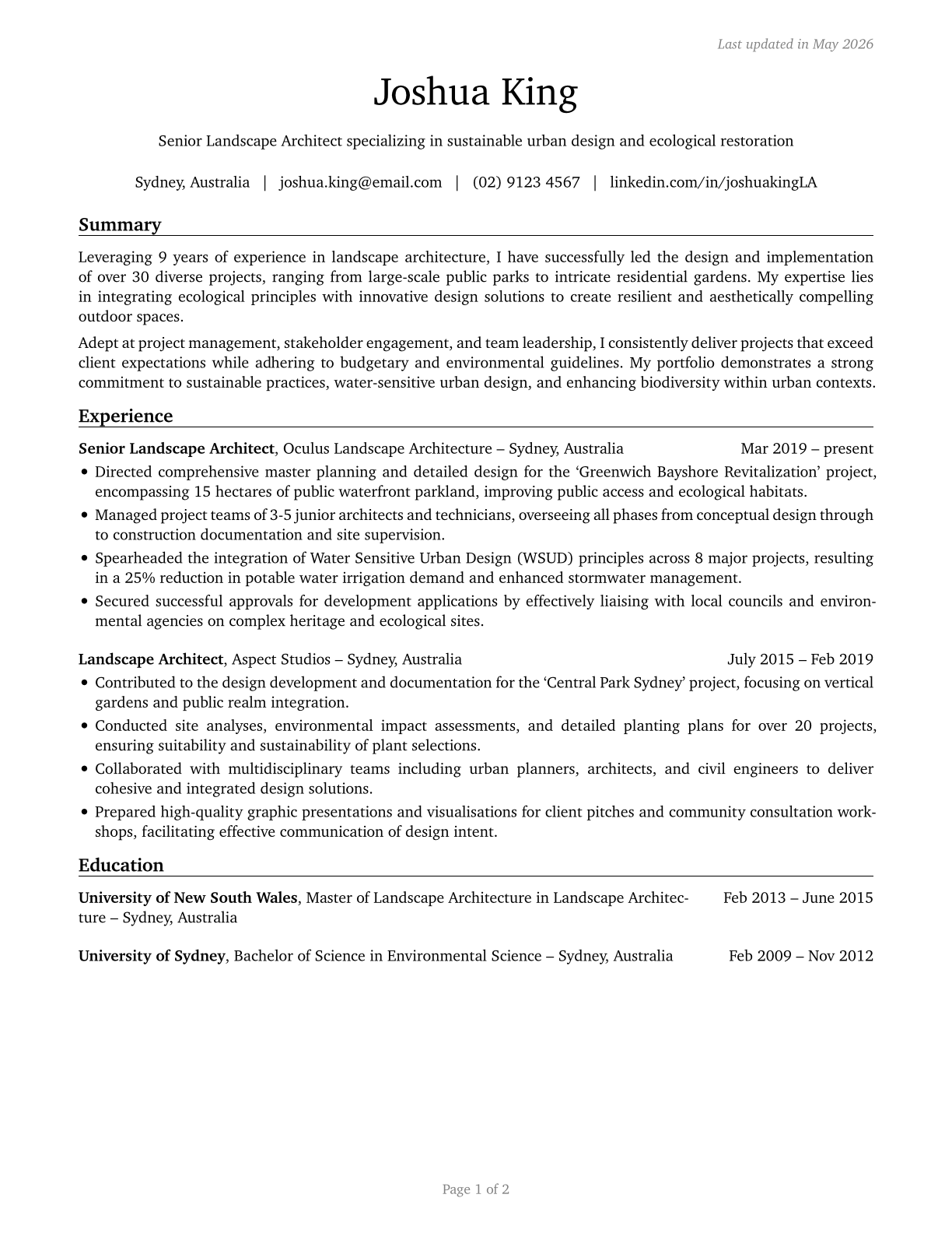Landscape Architects CV in English — page 1