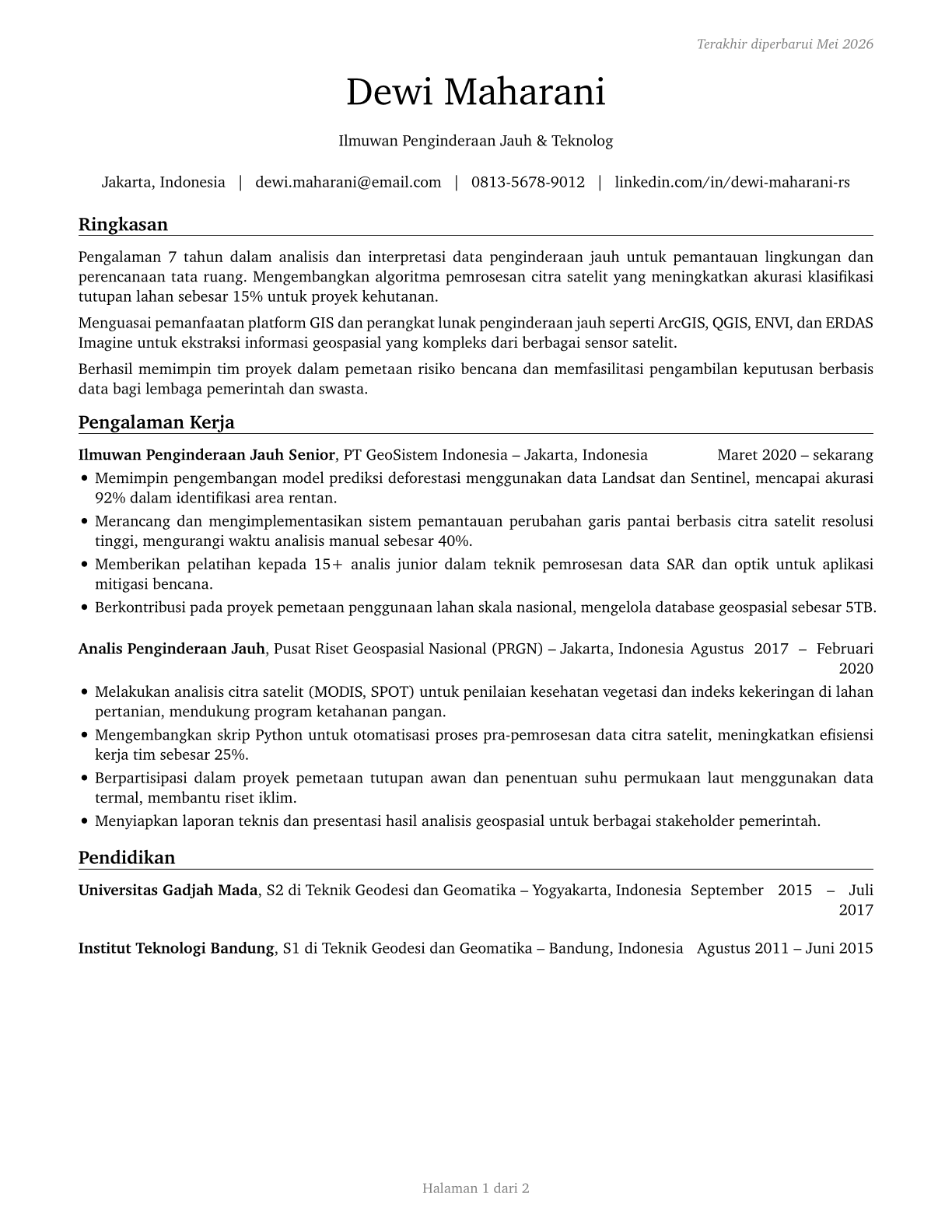 Remote Sensing Scientists and Technologists CV in Indonesian — page 1