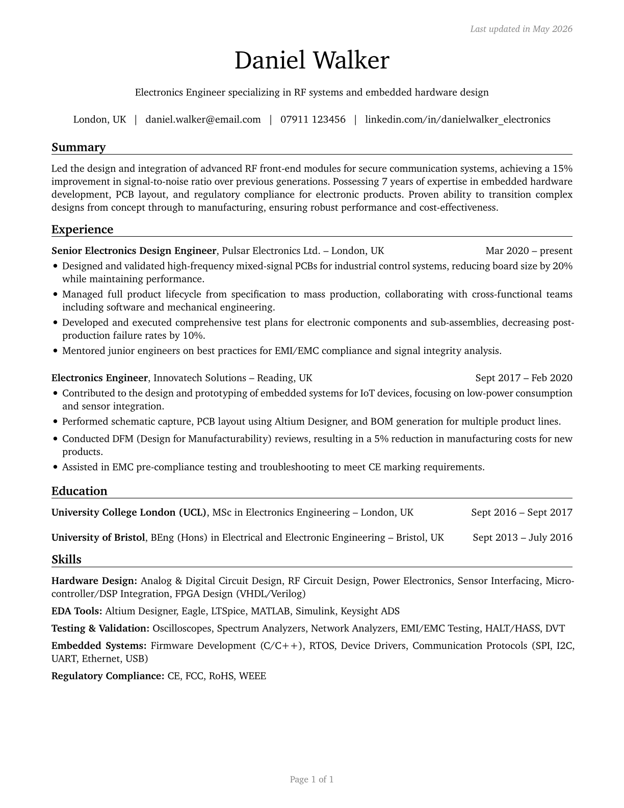 Electronics Engineers, Except Computer CV in English — page 1