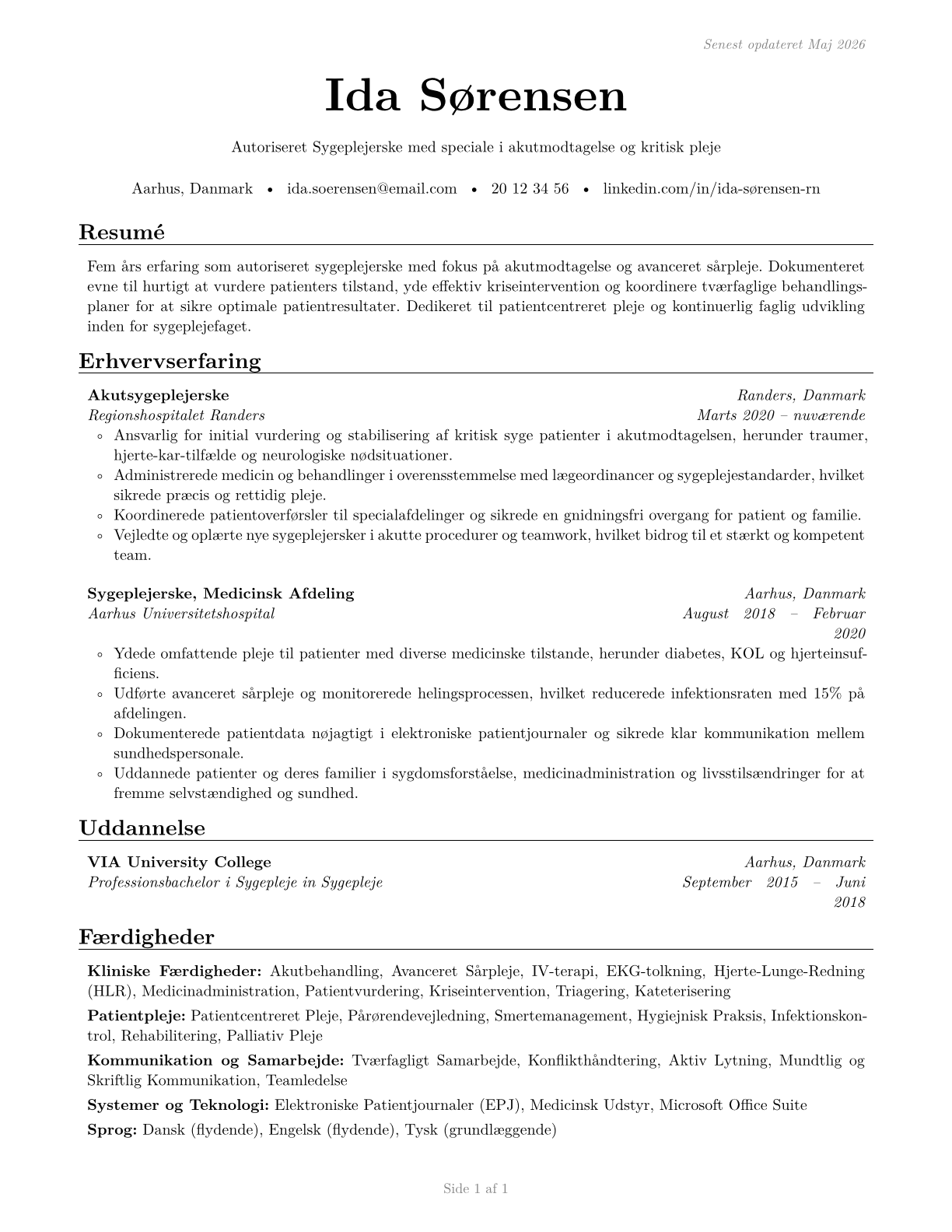 Registered Nurses CV in Danish — page 1