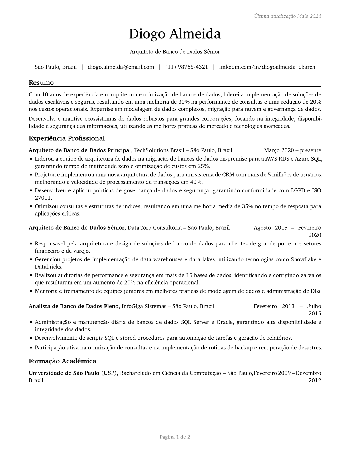 Database Architects CV in Portuguese — page 1