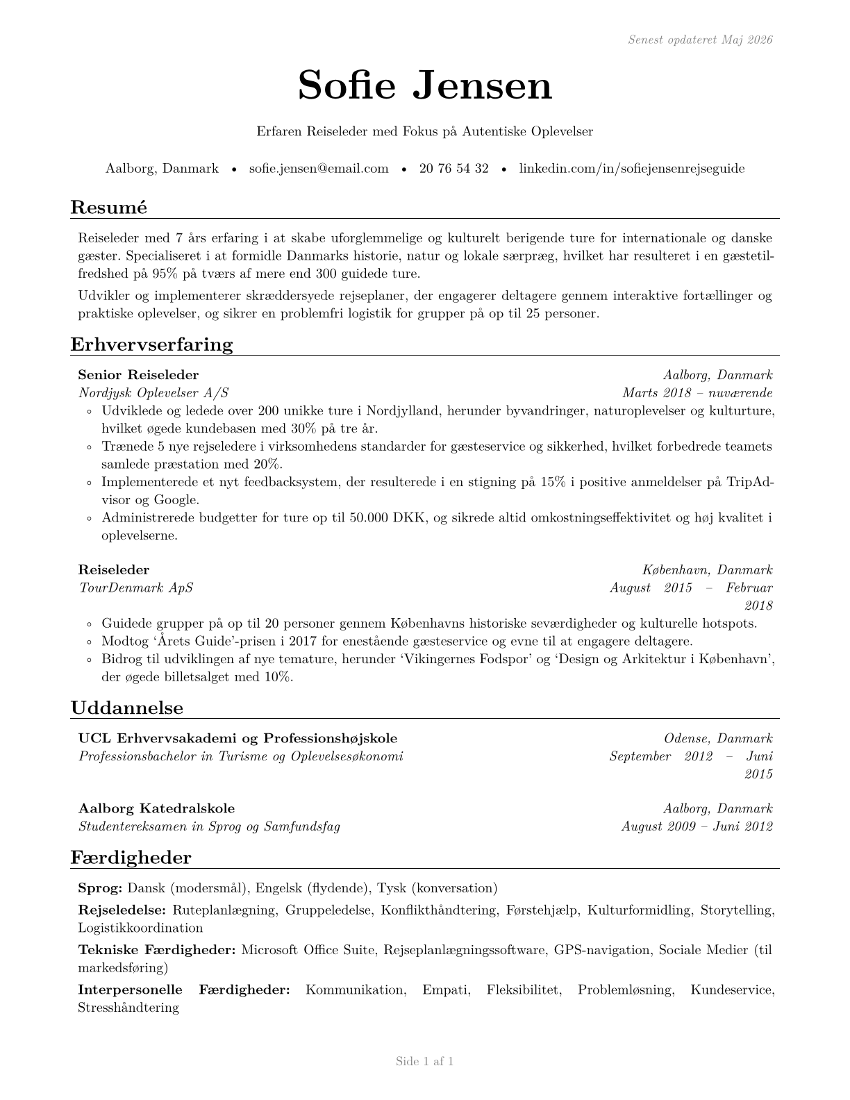 Travel Guides CV in Danish — page 1