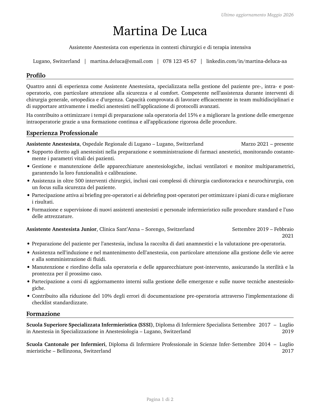 Anesthesiologist Assistants CV in Italian — page 1
