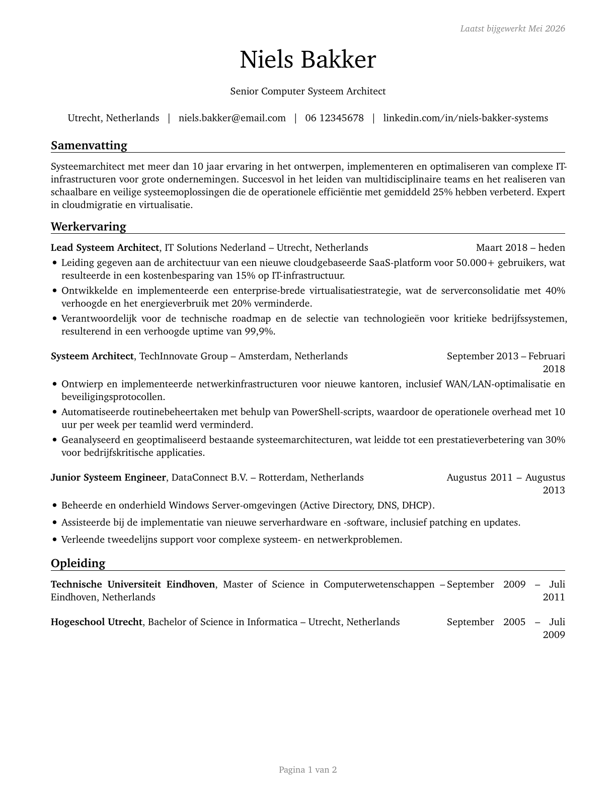 Computer Systems Engineers/Architects CV in Dutch — page 1