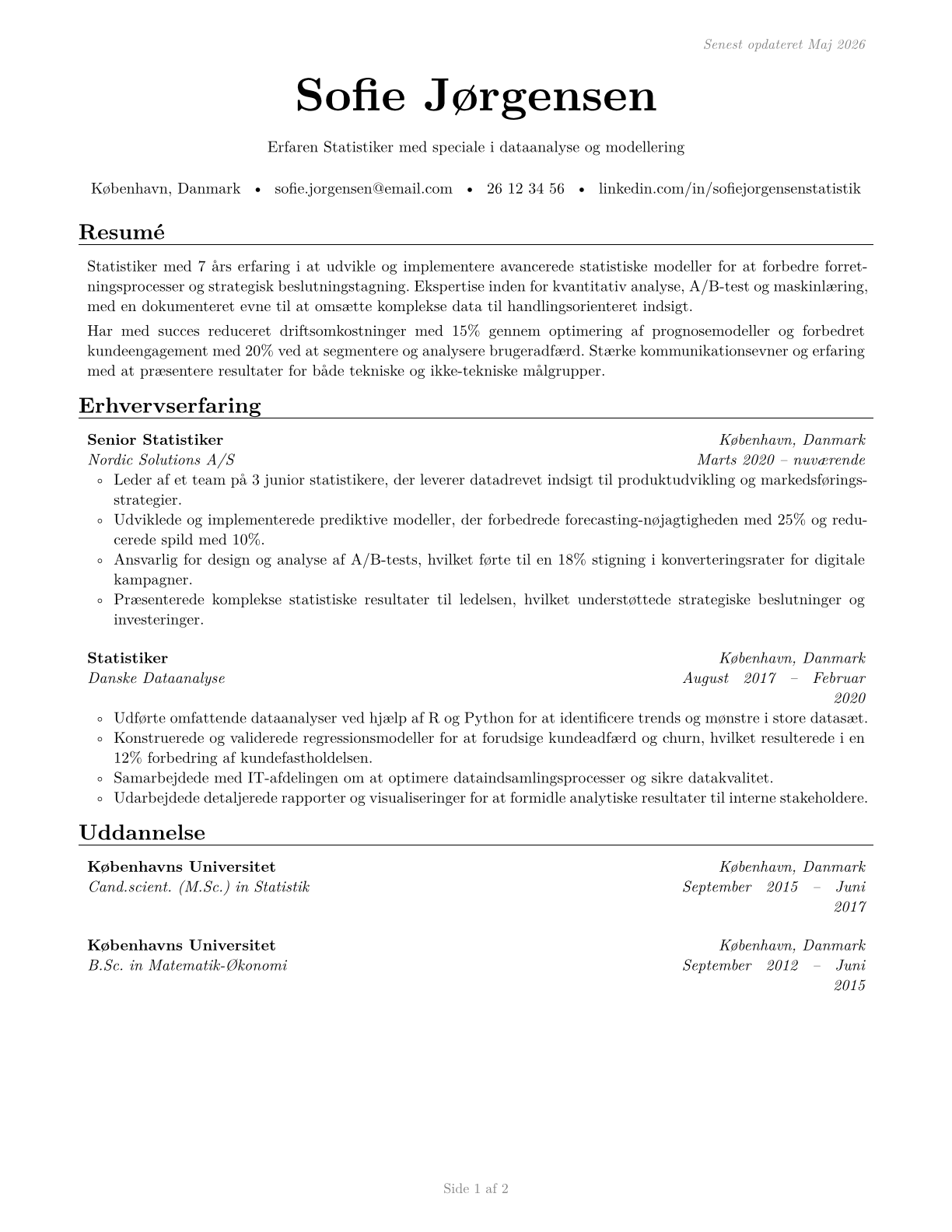 Statisticians CV in Danish — page 1