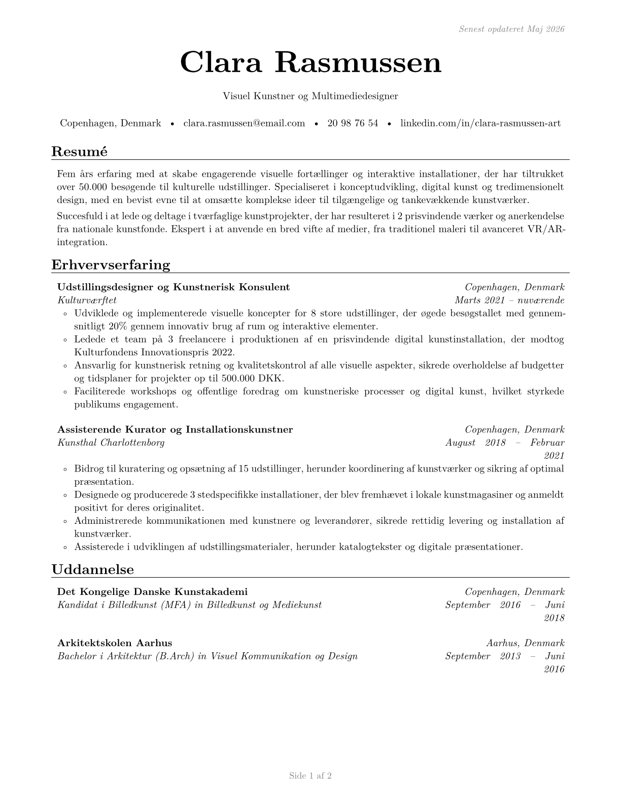 Artists and Related Workers, All Other CV in Danish — page 1
