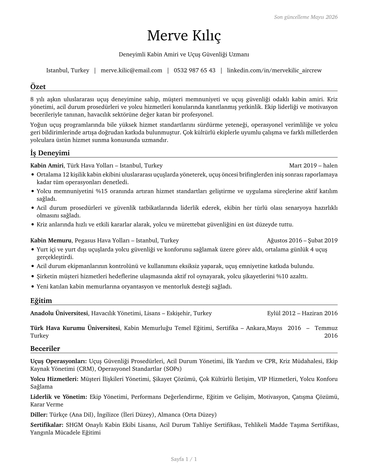 Air Crew Members CV in Turkish — page 1