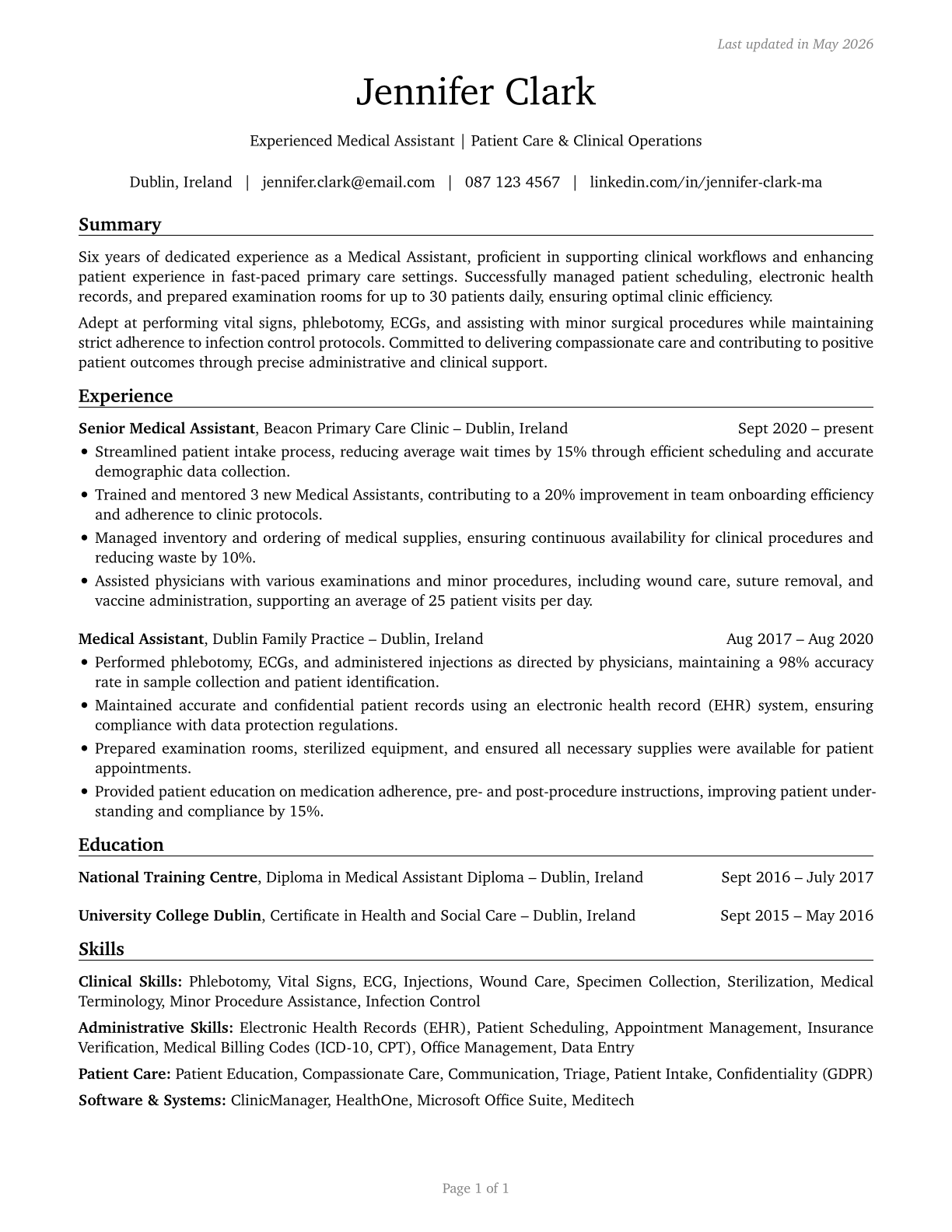 Medical Assistants CV in English — page 1
