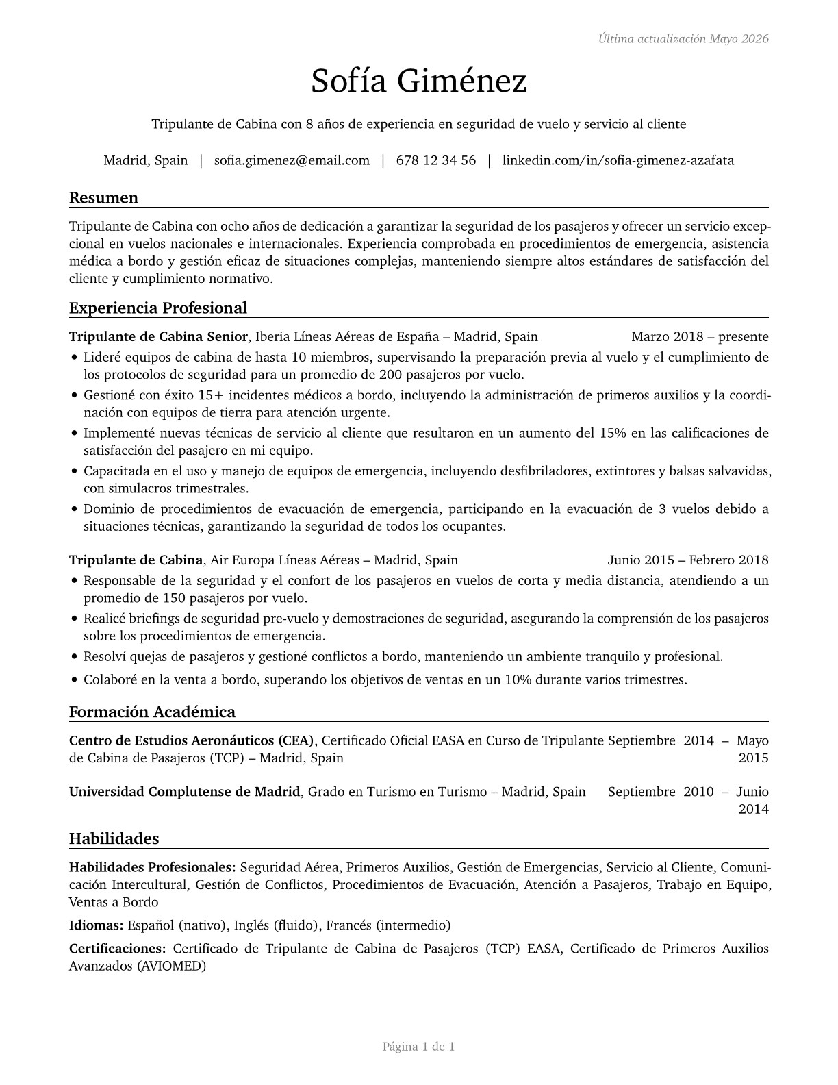 Air Crew Members CV in Spanish — page 1
