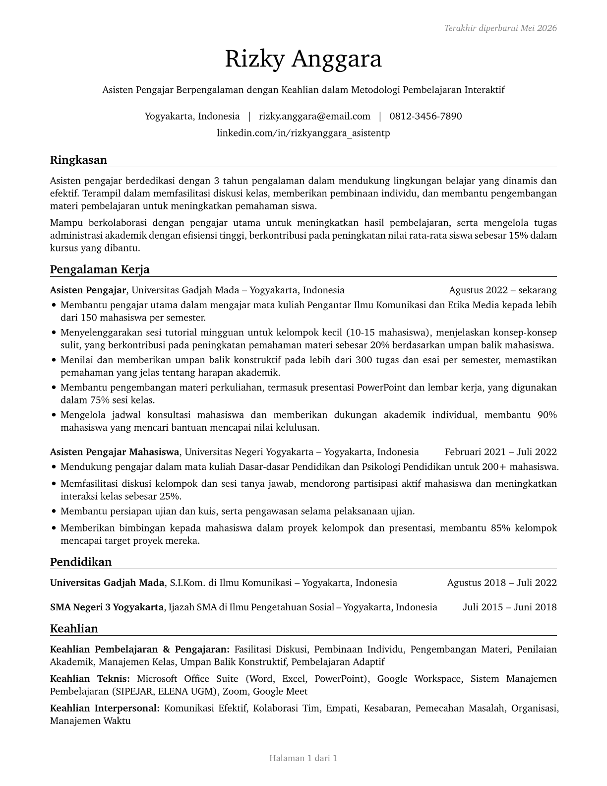 Teaching Assistants, All Other CV in Indonesian — page 1