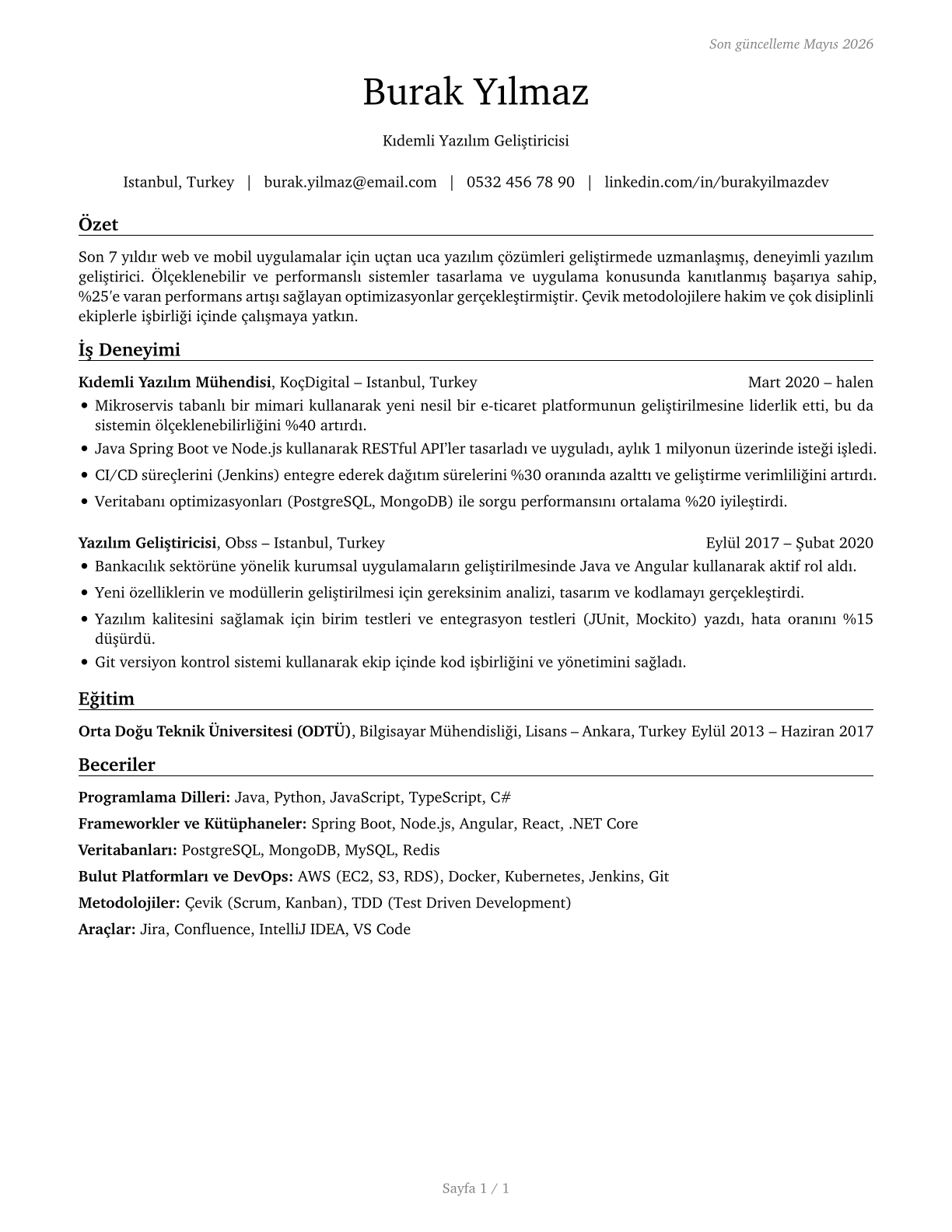 Computer Programmers CV in Turkish — page 1