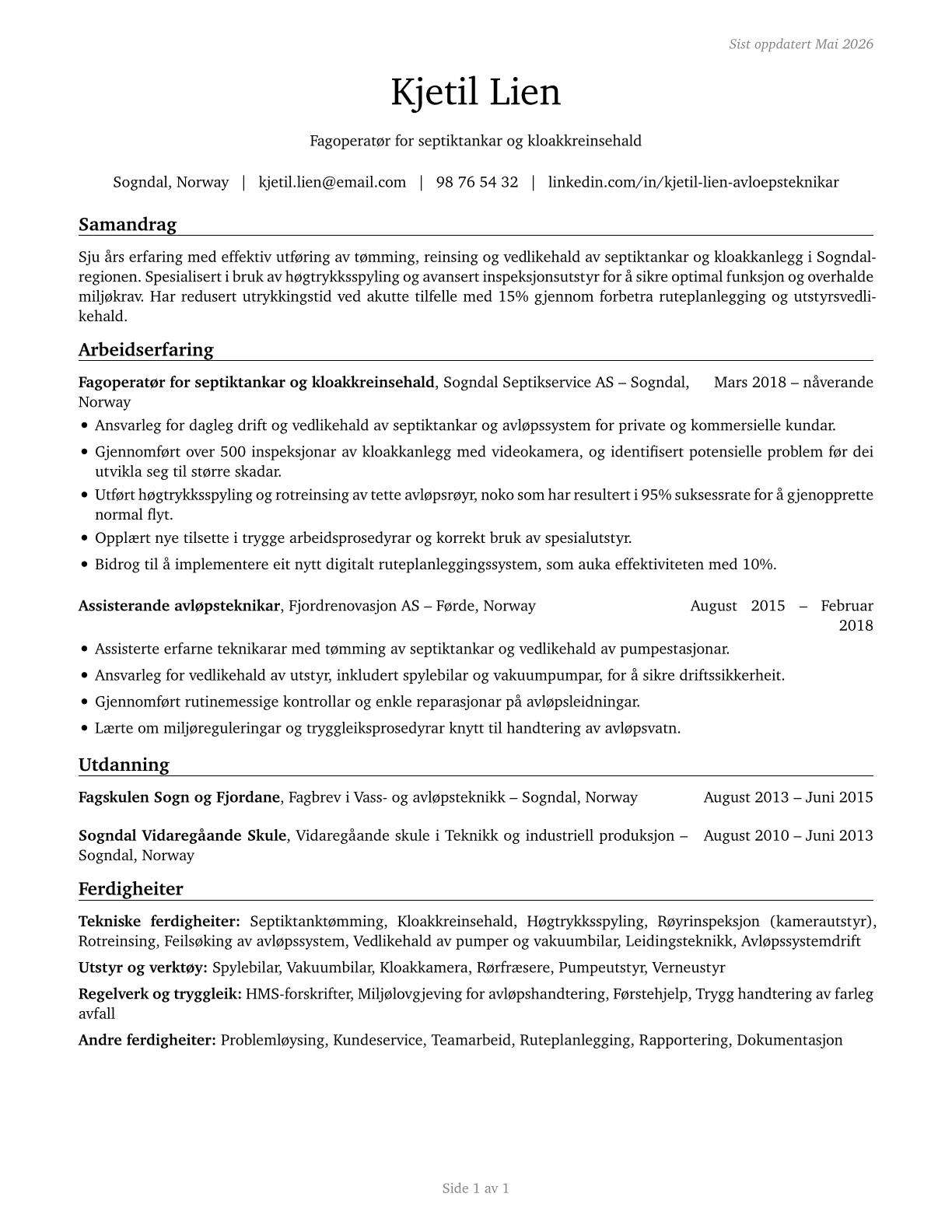 Septic Tank Servicers and Sewer Pipe Cleaners CV in Norwegian_nynorsk — page 1