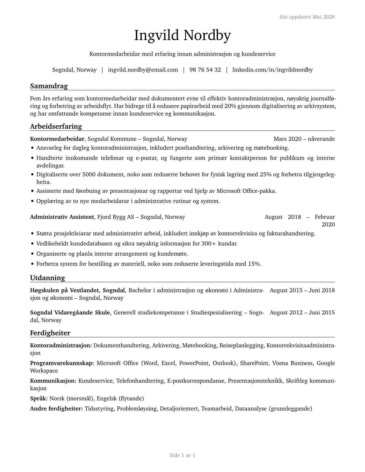 Office Clerks, General CV in Norwegian_nynorsk — page 1