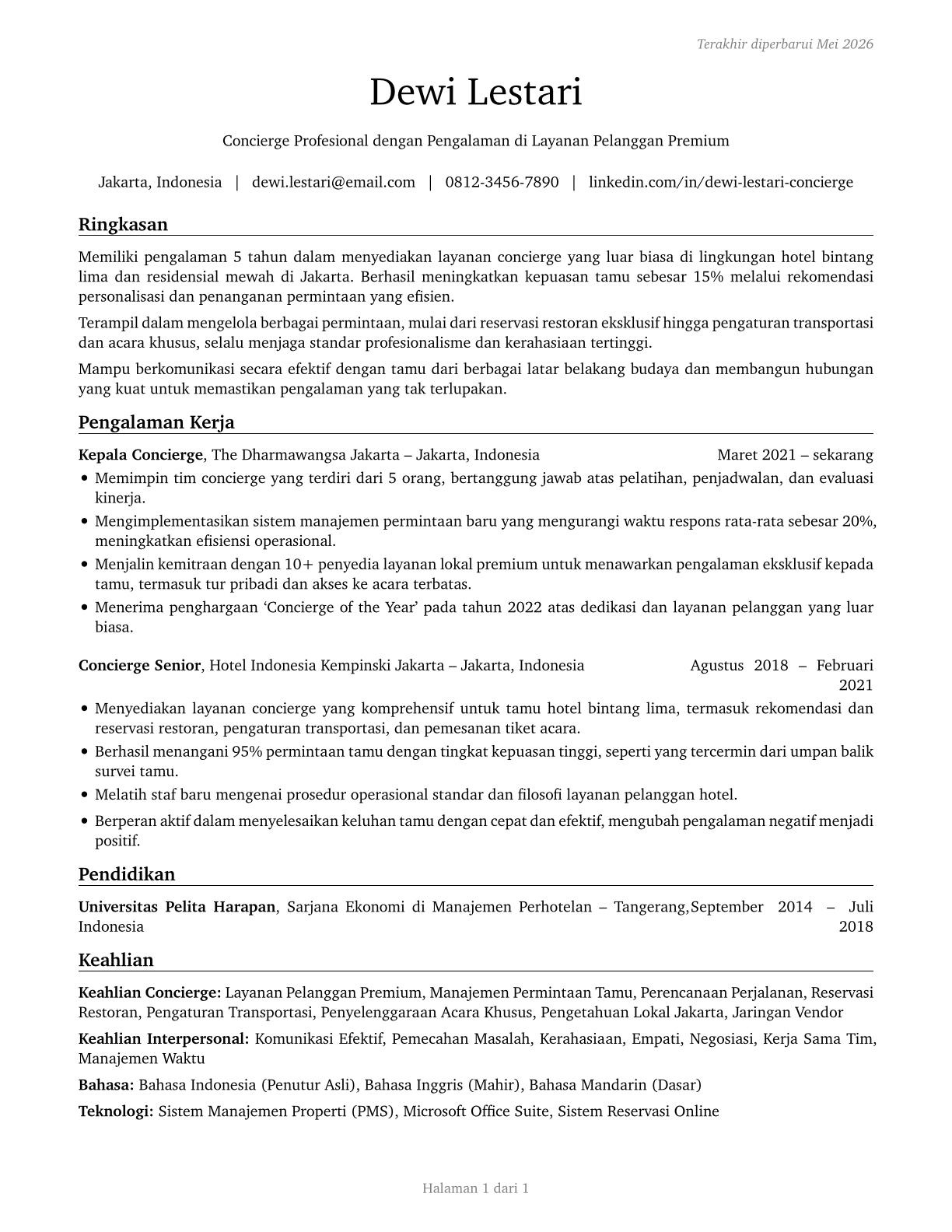 Concierges CV in Indonesian — page 1