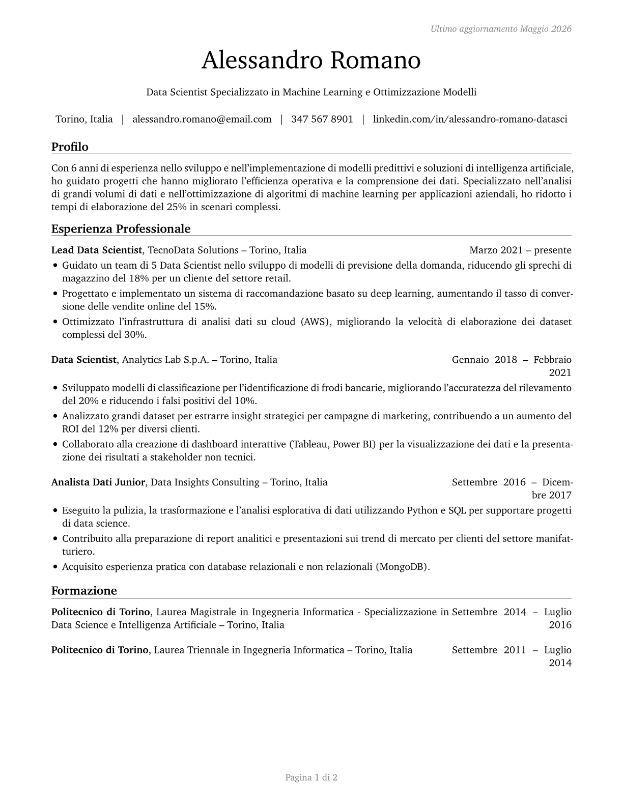 Data Scientists CV in Italian — page 1