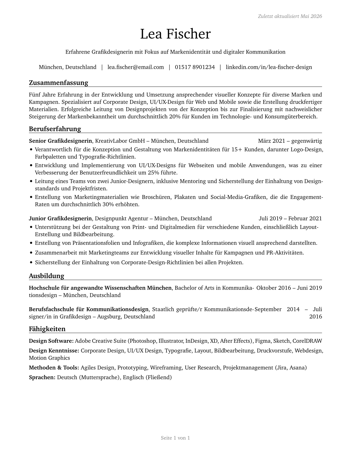 Graphic Designers CV in German — page 1